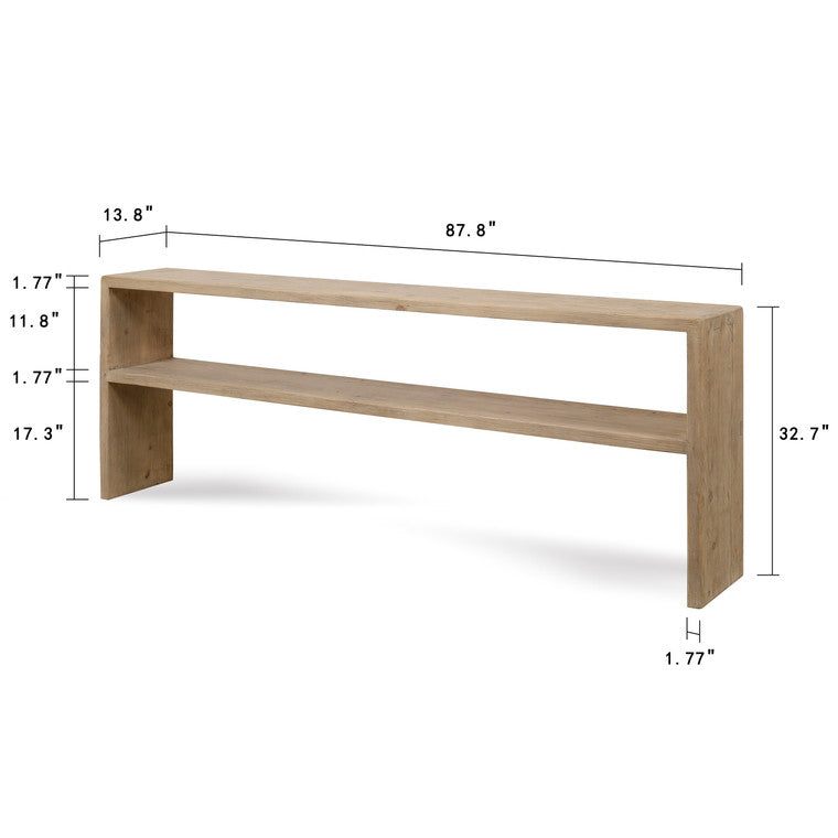 87" Long Waterfall console table with shelf Weathered Natural 87x14x35H image 3