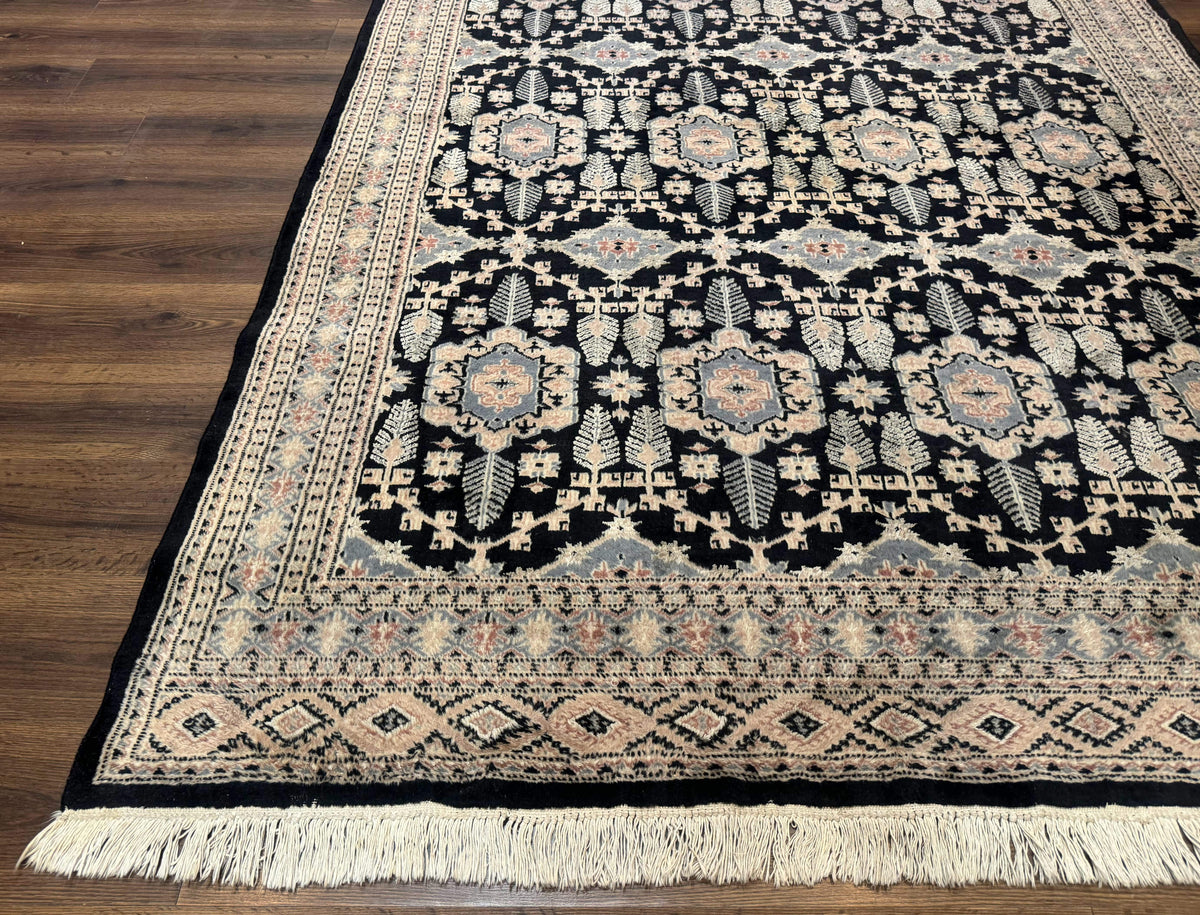 Turkoman Bokhara Rug 6x9, Pakistani Carpet, Black, Hand Knotted - Jewel Rugs, view 9