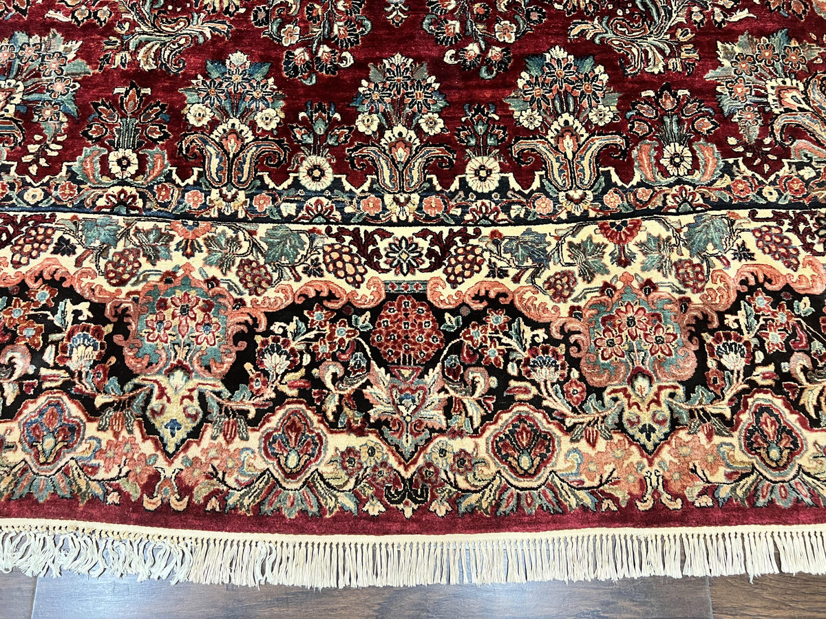 Persian Sarouk Rug 12x17, Wool Hand Knotted Antique Carpet, Dark Red, Traditional Floral Oriental Rug, 12 x 17 Extra Large Handmade Rug - Jewel Rugs, view 5