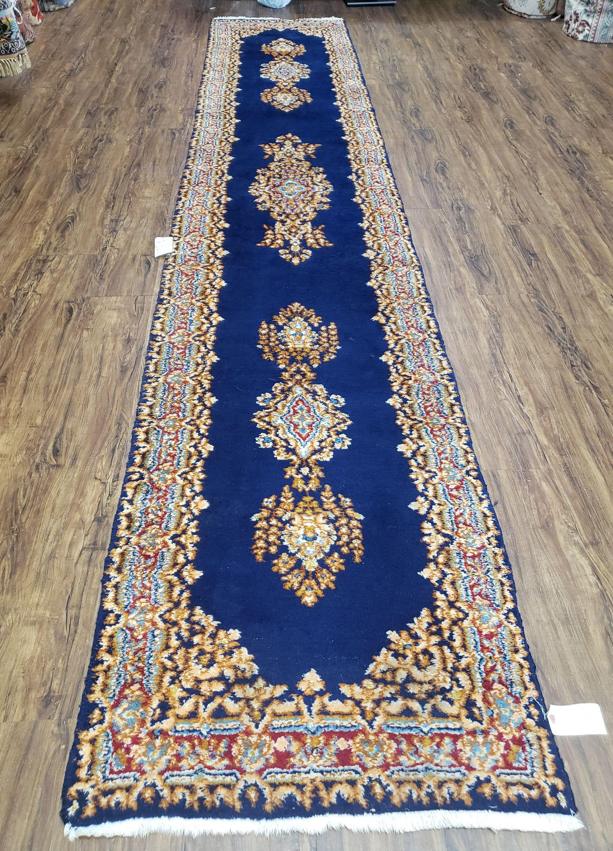 Semi Anique Dark Blue Persian Kerman Runner, 2'7" x 13'5" - Jewel Rugs, view 2