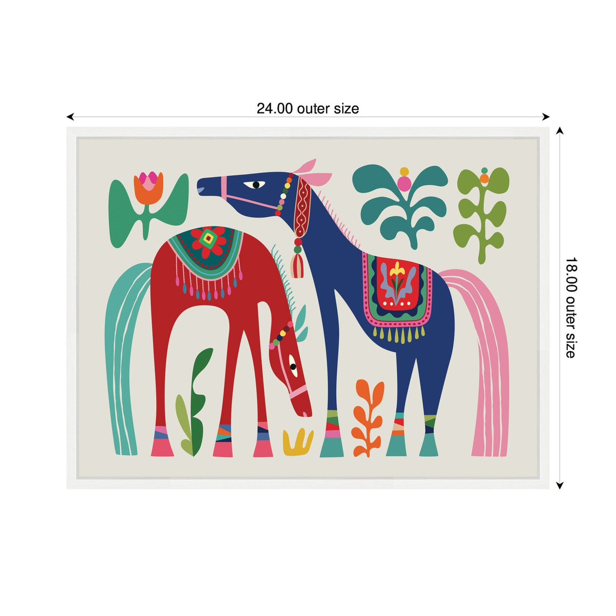 Two Horses by Rachel Lee 3 Birdies Studio Framed Canvas Wall Art Print