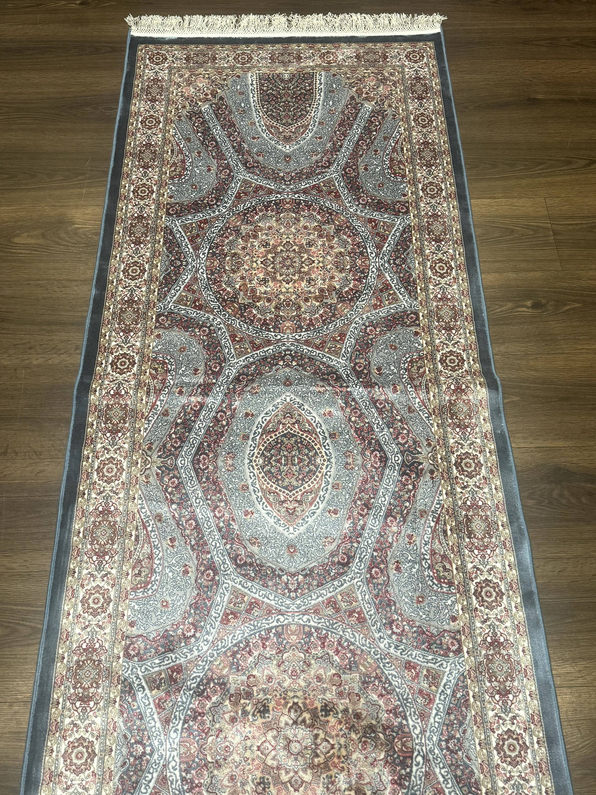 Turkish Silk Runner Rug 2.6 x 13, Blue Runner Rug, Dome Design, Bamboo Silk, New - Jewel Rugs, view 6
