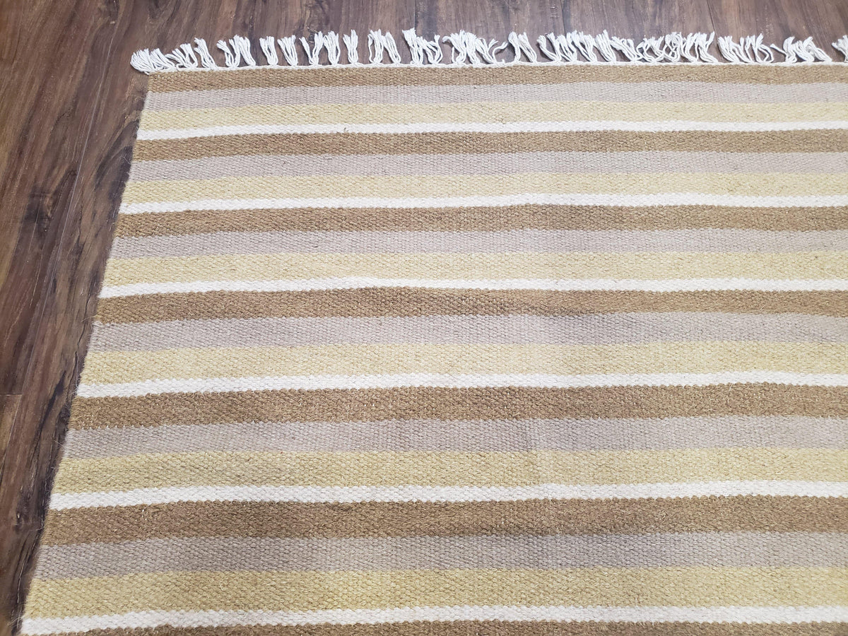 New Indian Striped Blanket, Multicolor Earthern Tones Kilim Rug, Wool Handmade South American Style Blanket, Queen Sized Bedspread 5x8 - 6x8 - Jewel Rugs, view 7