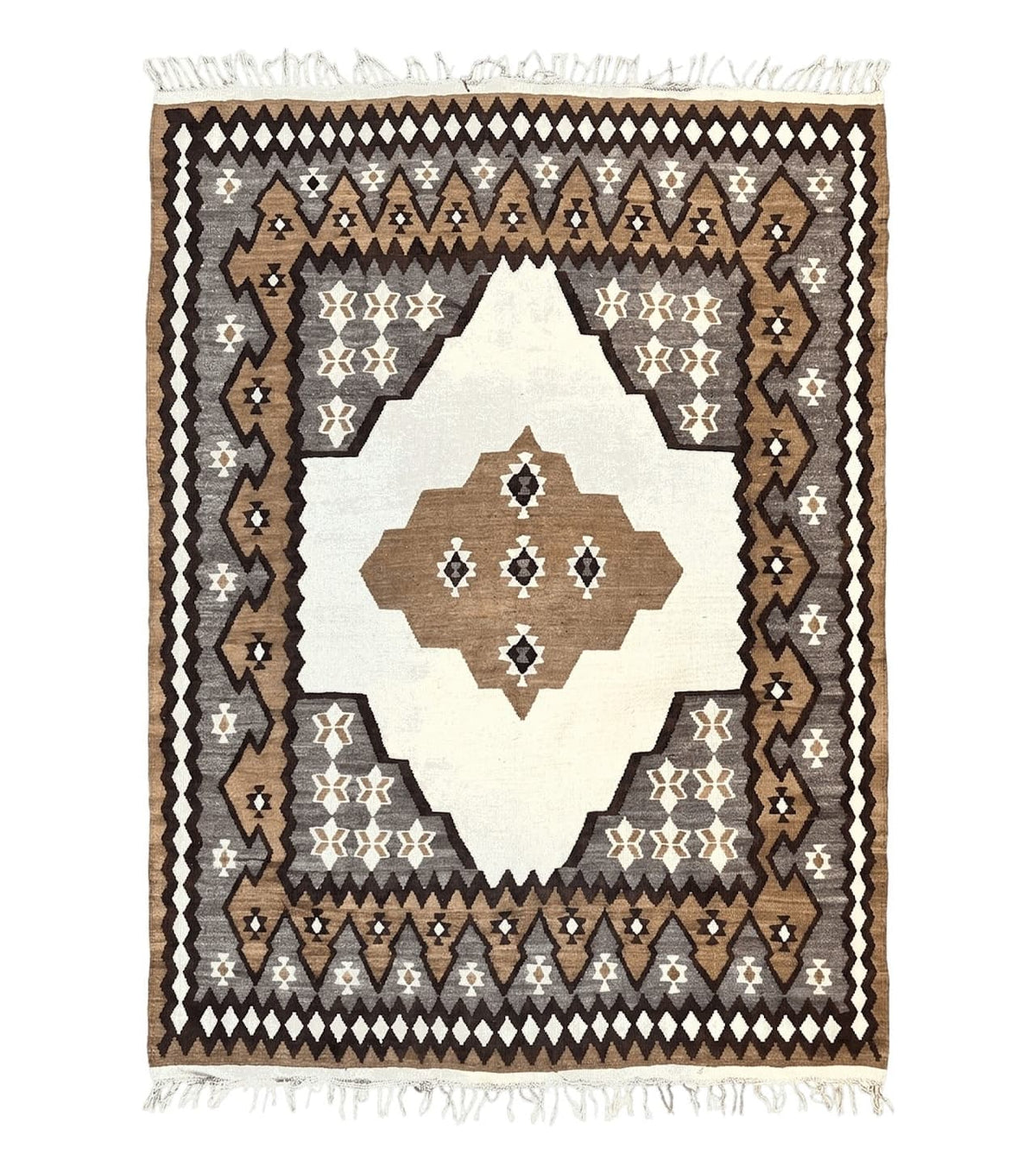 Antique Persian Fars Kilim Rug 8x11, Wool, Boho Tribal Persian Shiraz Flatweave Carpet, Semi Open Field, Geometric, Handmade, Vintage Semi Antique - Jewel Rugs