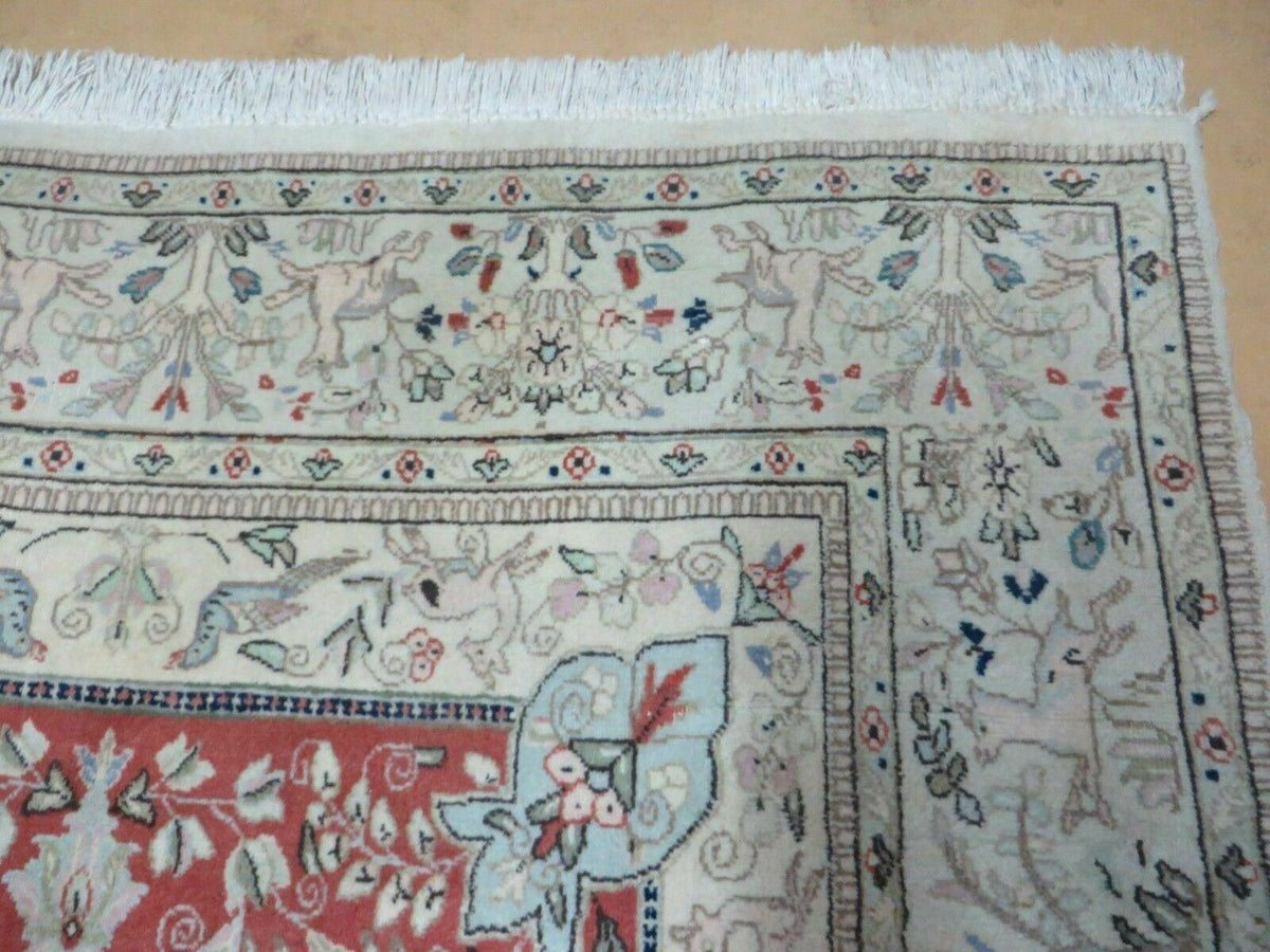 6' X 9' Vintage Handmade India Oriental Floral Wool Rug Hunting Bird Deer Nice - Jewel Rugs, view 8