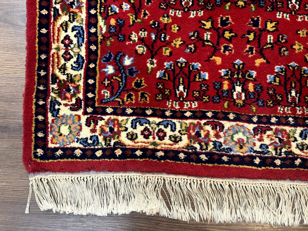 Indo Persian Sarouk Runner Rug 3 x 12, Red and Cream, Allover Pattern, 12ft Runner, Hand Knotted - Jewel Rugs, view 8
