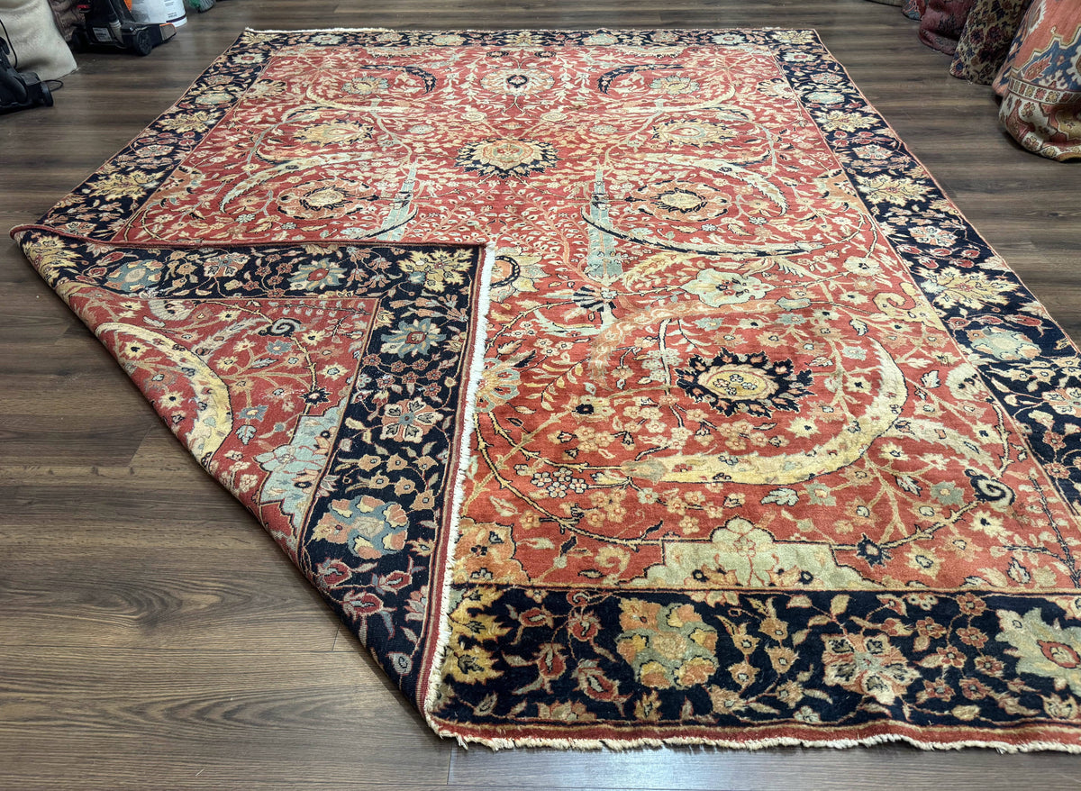 Indian Agra Rug 9x11, Terracotta and Navy Blue, Sickle Leaf Rug - Jewel Rugs, view 12
