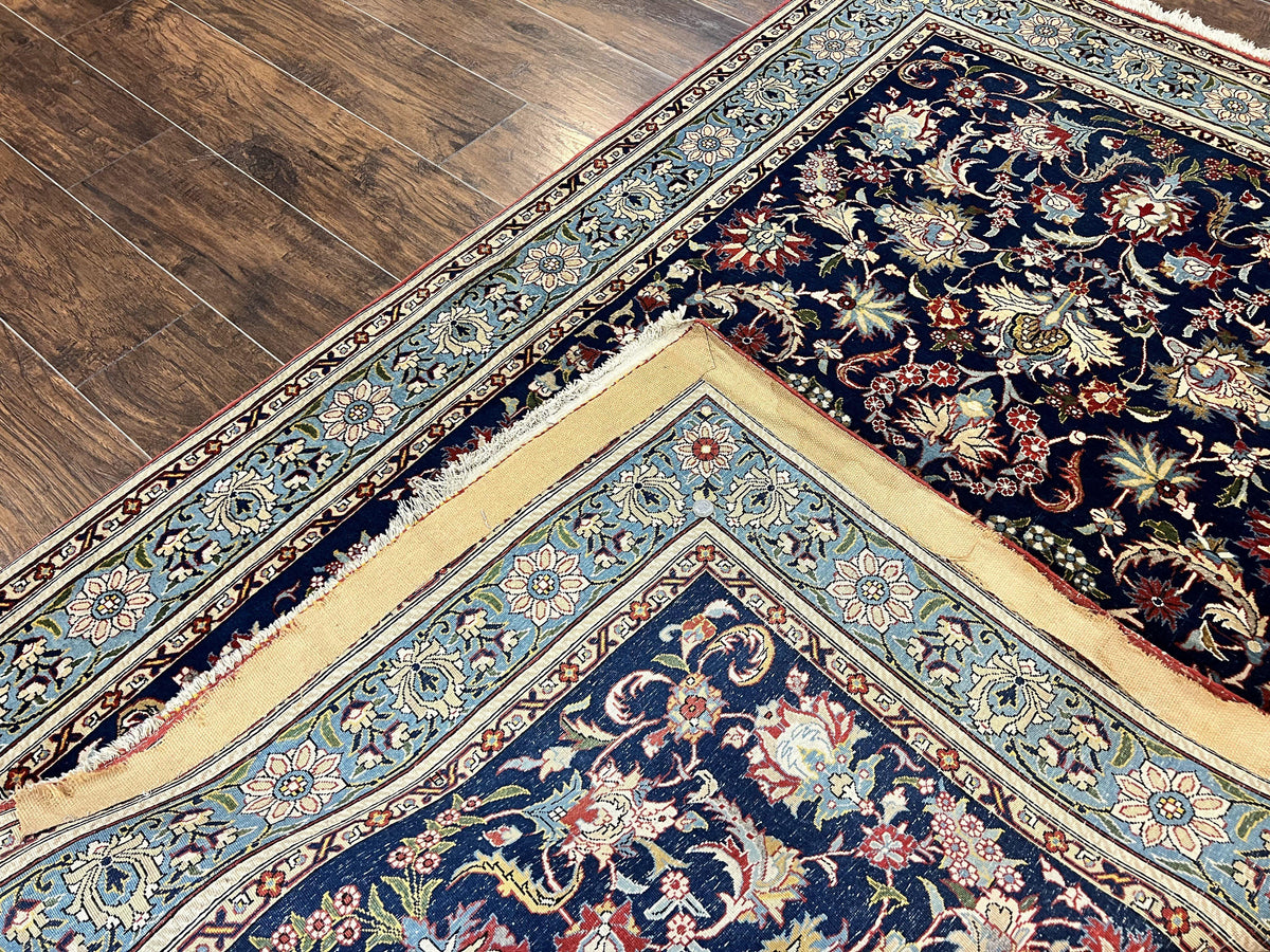Blue Persian Qum Rug 5x7, Very Fine and Wonderful Authentic Persian Carpet, Wool Hand Knotted Vintage Semi Antique Oriental Rug, Floral, Ghom Qom Rug - Jewel Rugs, view 11