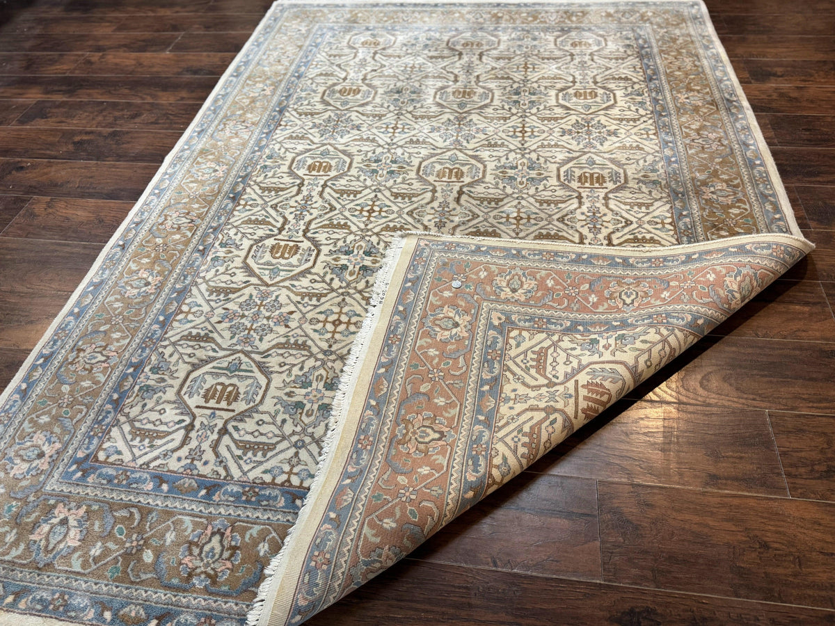 Indo Persian Rug 6x9, Beige, Allover Pattern, Vintage Wool Oriental Carpet - Jewel Rugs, view 12