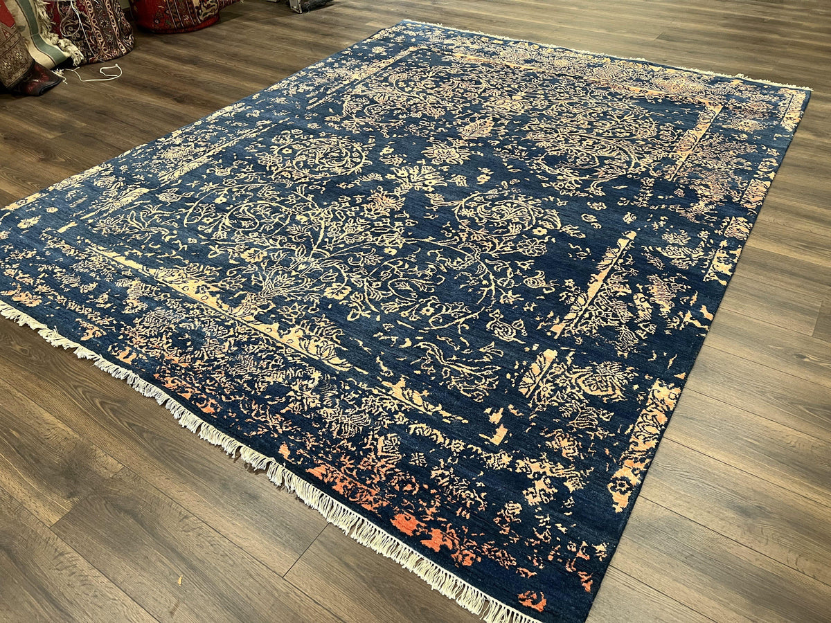 Area Rug 8x10 High Quality Handmade Oriental Carpet, Modern Contemporary Rug, Rug for Living Room, Wool Rug, Blue and Gold, Pakistani Rug - Jewel Rugs, view 3