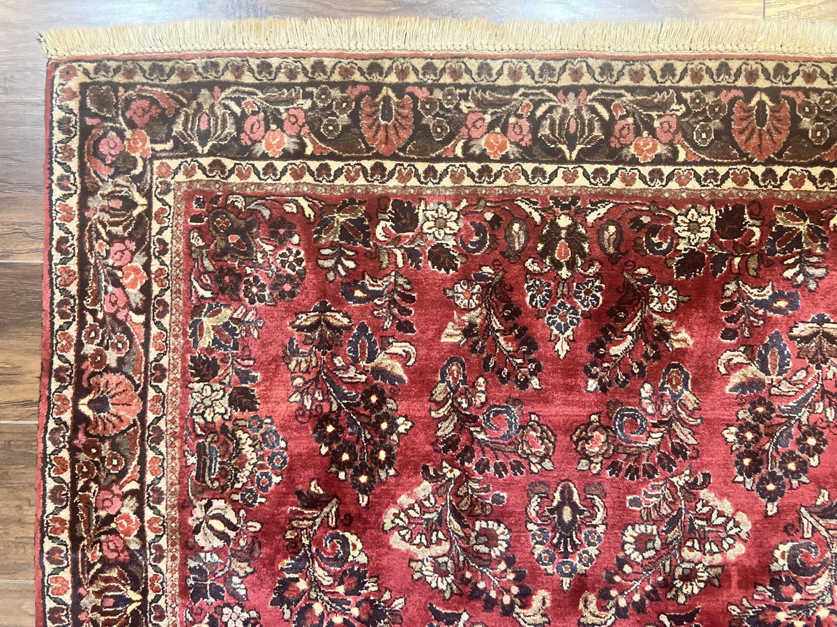 Antique Persian Sarouk Rug 4x7, Hand Knotted Wool Red Persian Carpet, Floral - Jewel Rugs, view 7