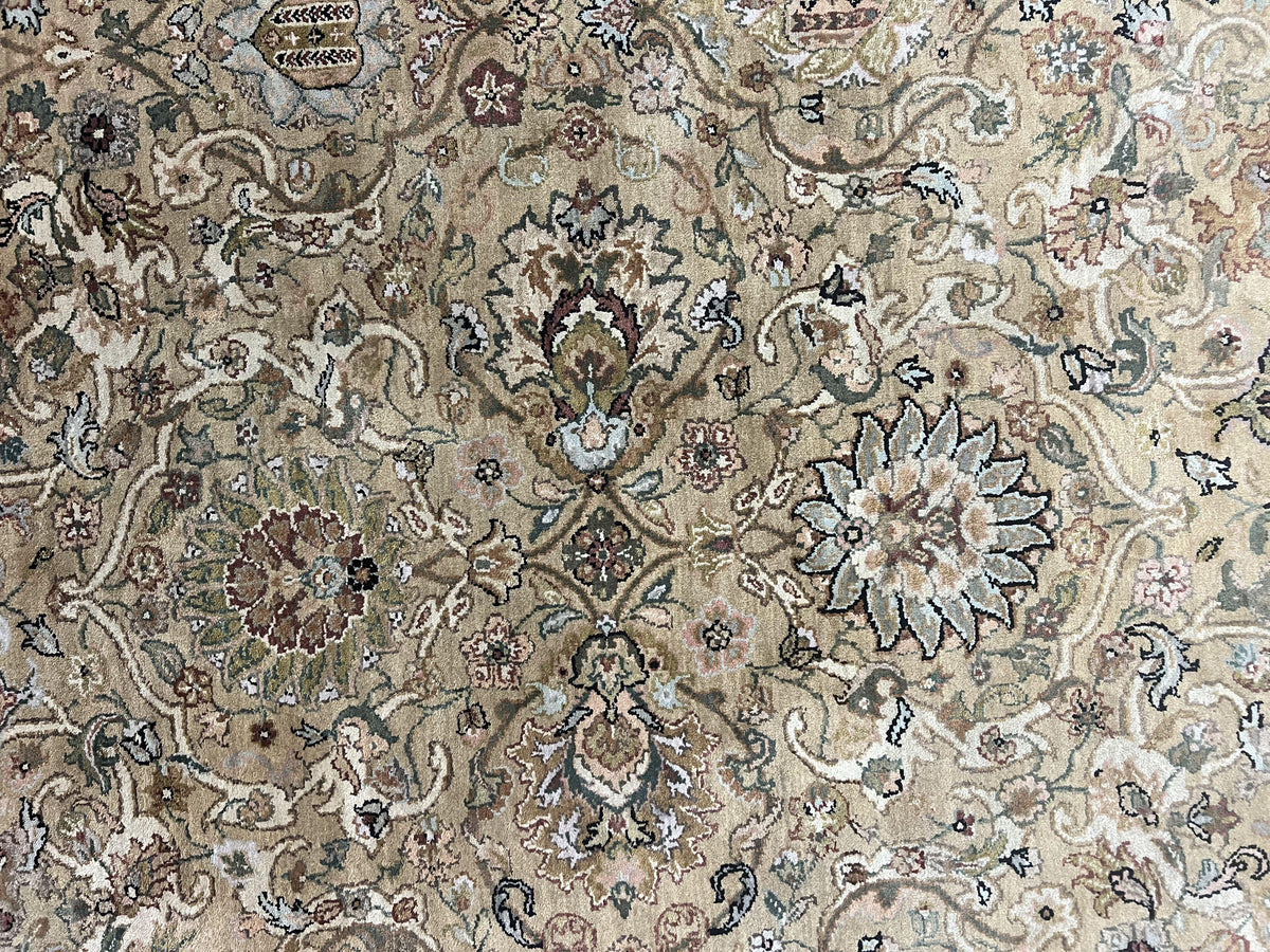 Indo Mahal Rug 8x10, Indian Jaipur Rug 8 x 10 ft, Wool Indo Persian Carpet, Handmade Traditional Floral Area Rug, Olive Green, Vintage Rug - Jewel Rugs, view 5
