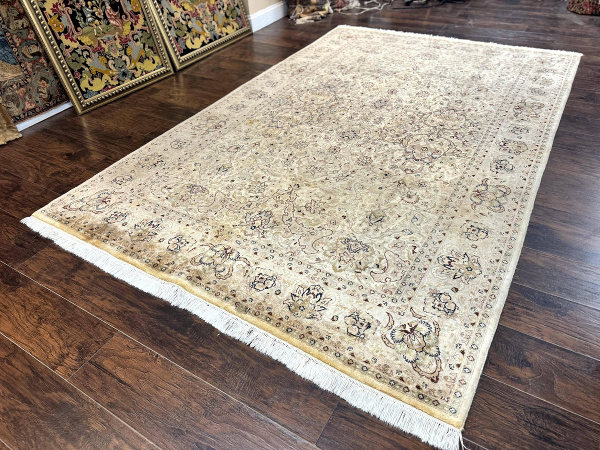 Pak Persian Rug 6x9, Vintage Handmade Wool Carpet, Floral, Beige - Jewel Rugs, view 3