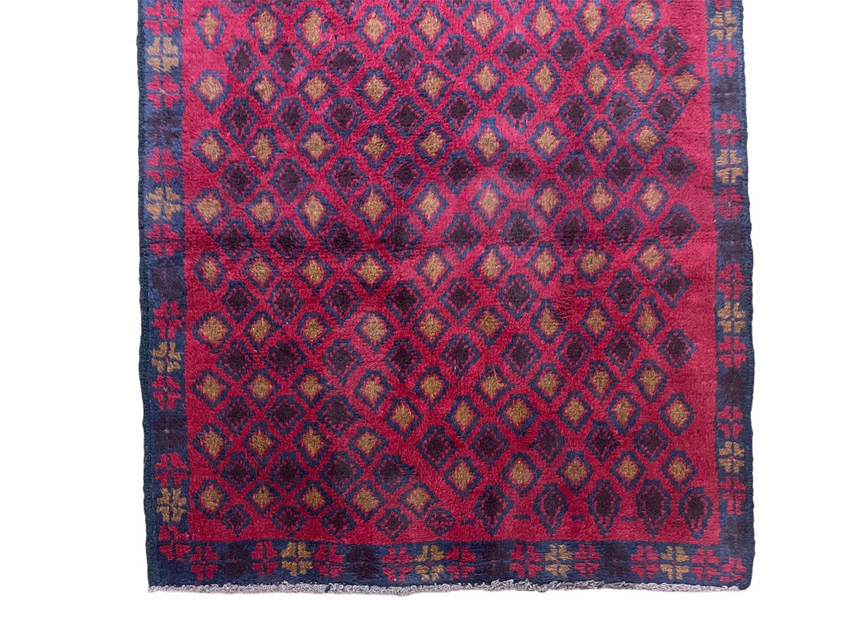 3x5 New Vintage Handmade Tribal Wool Rug Balouch Rug Afghan Rug Red Blue Diamond - Jewel Rugs, view 6