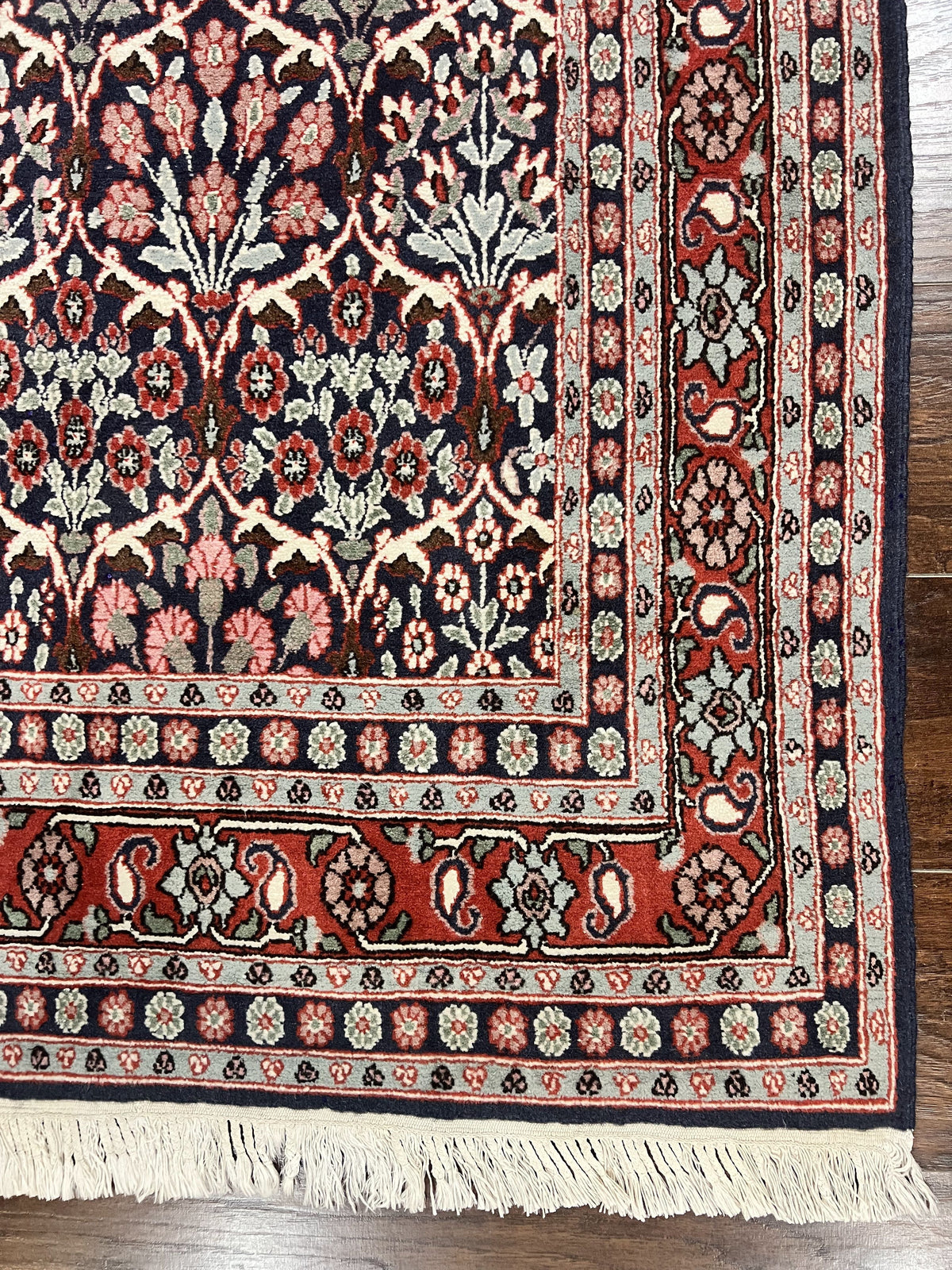Pak Persian Rug 3x4, Wool Hand Knotted Vintage Traditional Carpet, Navy Blue & Red, Very Fine Small Handmade Floral Rug - Jewel Rugs, view 10