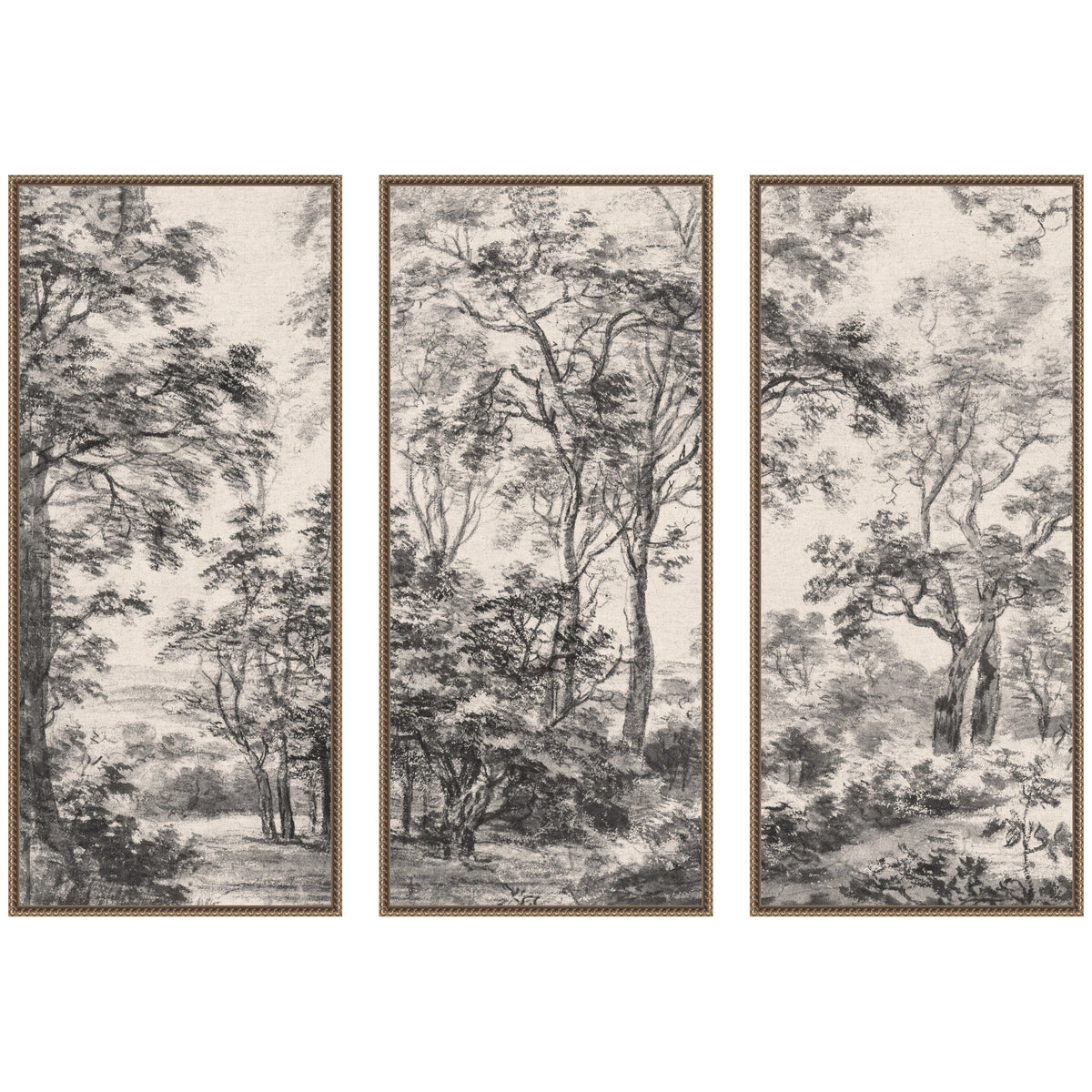 Wooded 1648 Antonie Waterloo Linen Panel 3 Piece Framed Canvas Wall Art Set by Nostalgia Prints