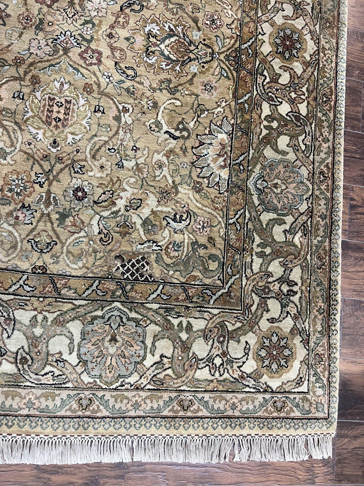 Indo Mahal Rug 8x10, Indian Jaipur Rug 8 x 10 ft, Wool Indo Persian Carpet, Handmade Traditional Floral Area Rug, Olive Green, Vintage Rug - Jewel Rugs, view 10