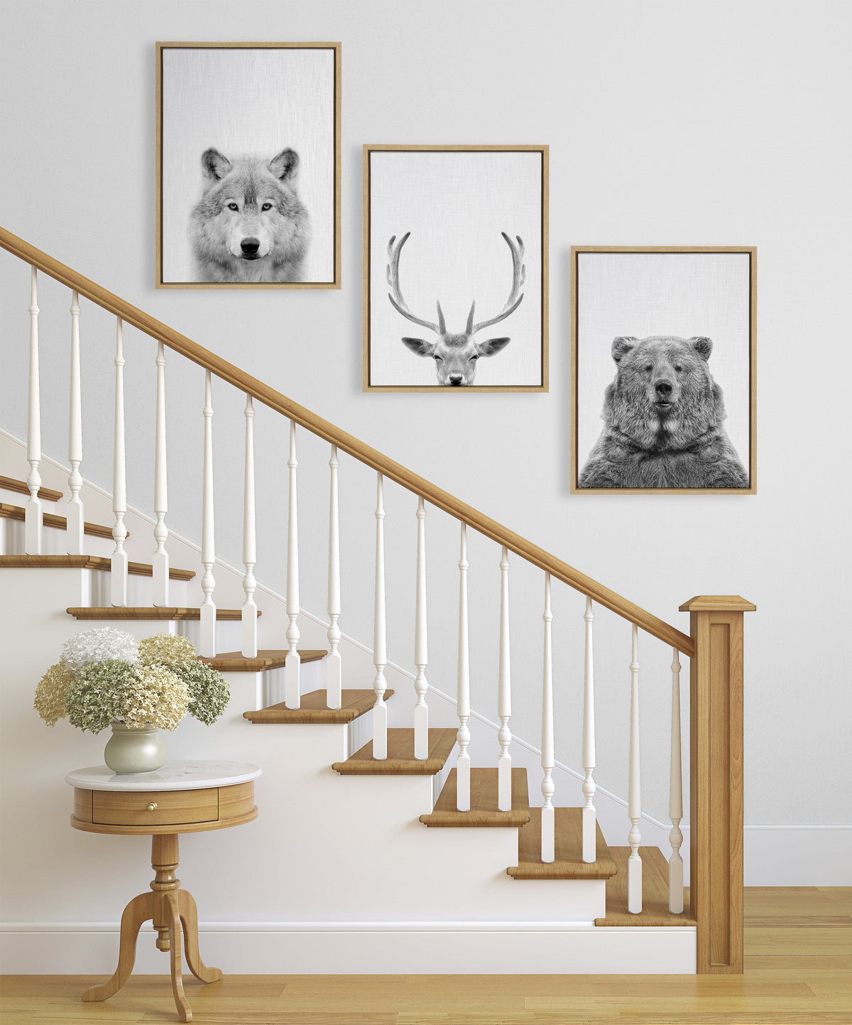 Sylvie Bear Deer and Wolf Framed Canvas Art Set by Simon Te of Tai Prints