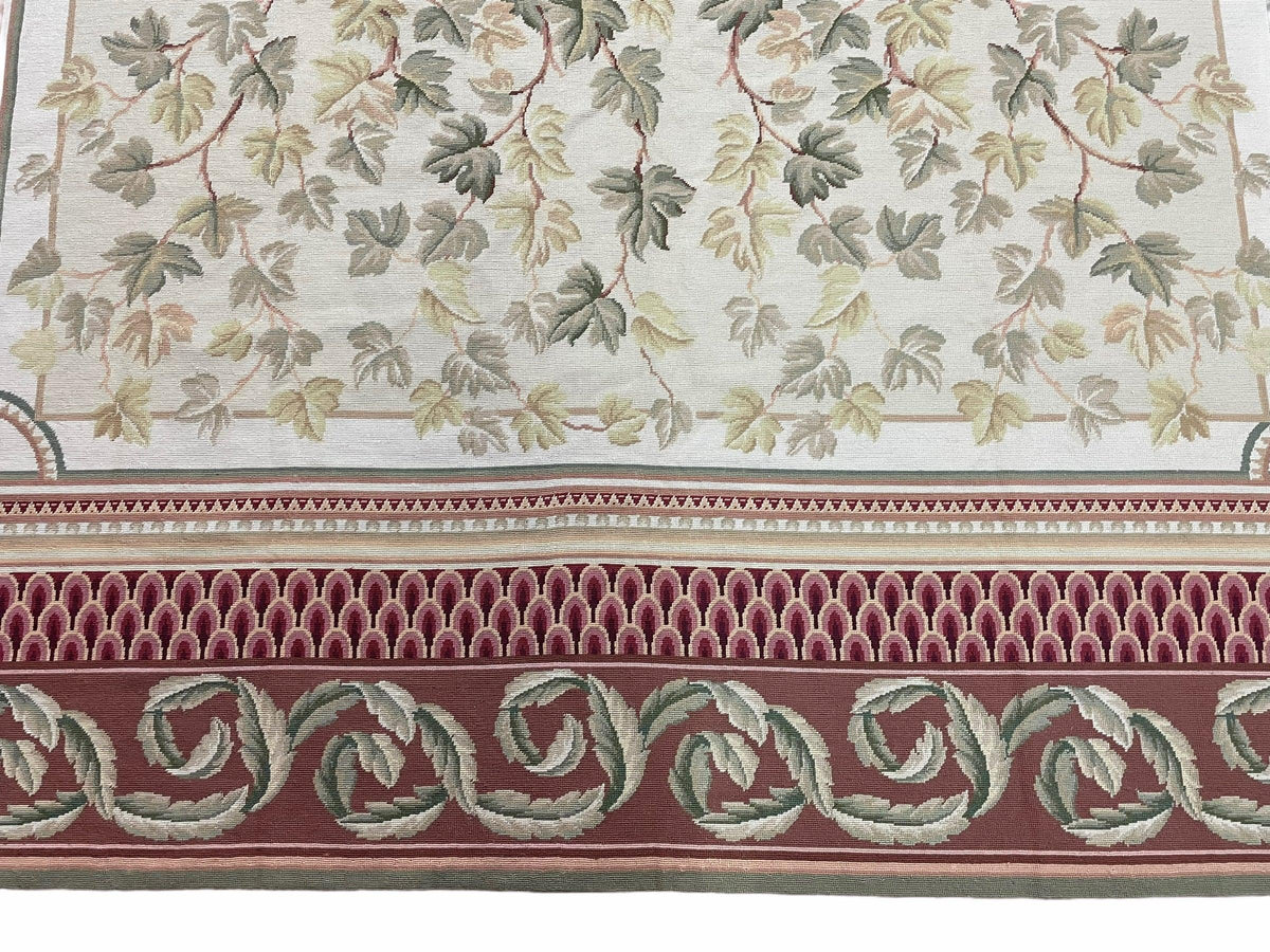 Aubusson Needlepoint Rug 9x12, Flatweave Carpet, Leaves, Wool, New, Handmade - Jewel Rugs, view 11