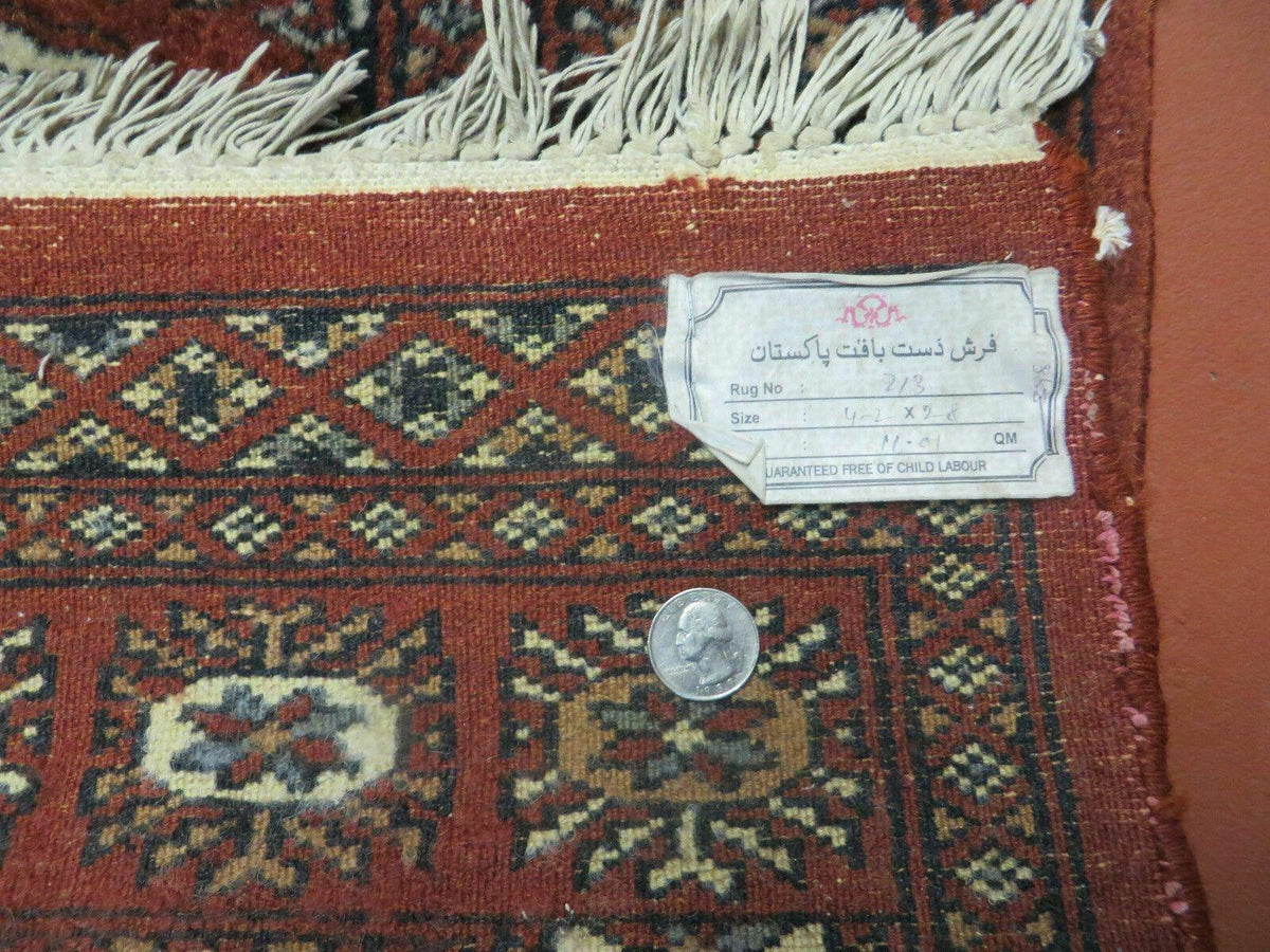 3' X 4' Vintage Handmade Pakistan Turkoman Bokhara Fine Woven Wool Rug - Jewel Rugs, view 11