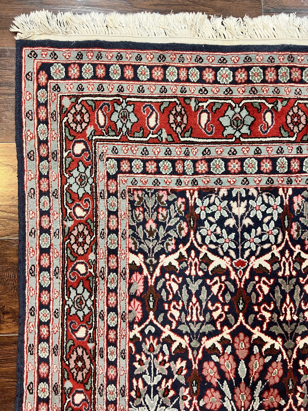 Pak Persian Rug 3x4, Wool Hand Knotted Vintage Traditional Carpet, Navy Blue & Red, Very Fine Small Handmade Floral Rug - Jewel Rugs, view 7