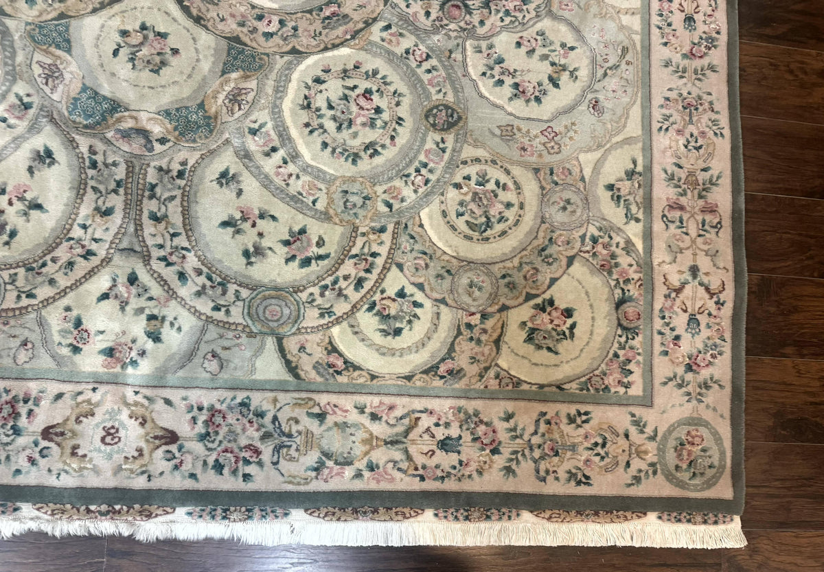Pak Persian Rug 9x12, Wool with Silk Highlights, European Design, Floral, Green - Jewel Rugs, view 10