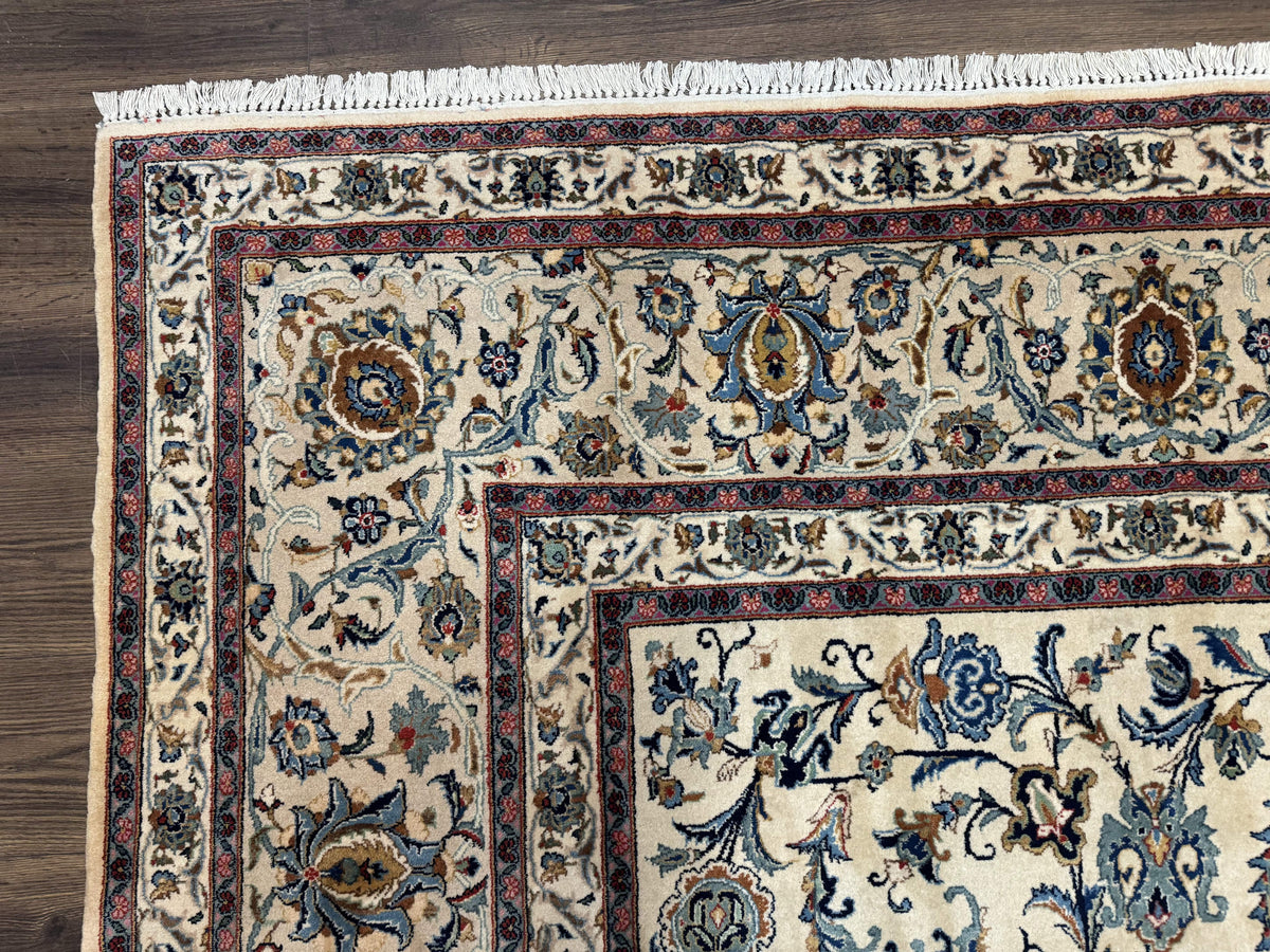 Persian Kashan Rug 10x14, Bone - Beige and Blue, Allover Pattern, Traditional Persian Carpet, Fine 260 KPSI - Jewel Rugs, view 6