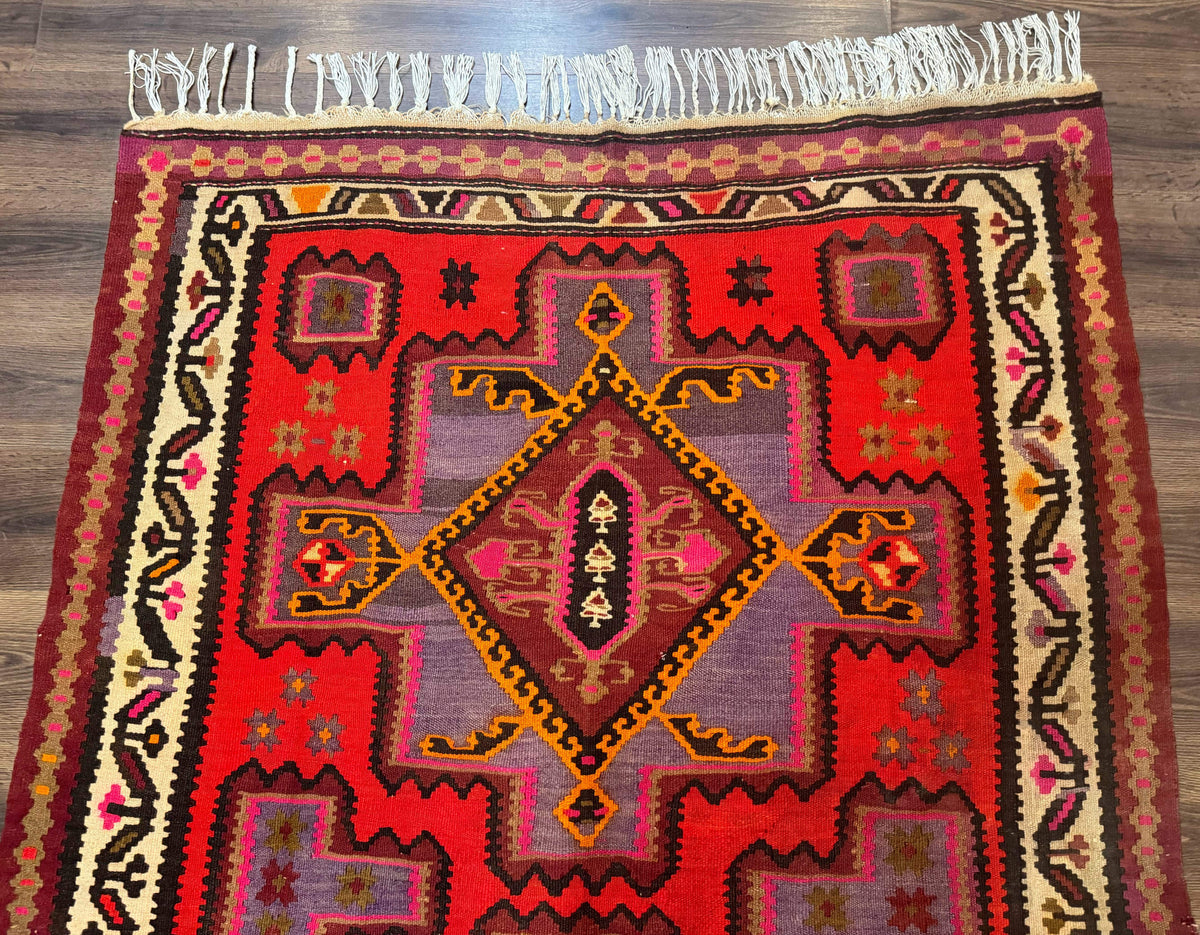 Persian Kurdish Zarand Kilim Rug 5x9, Red, Geometric Medallions, Wide Runner - Jewel Rugs, view 4