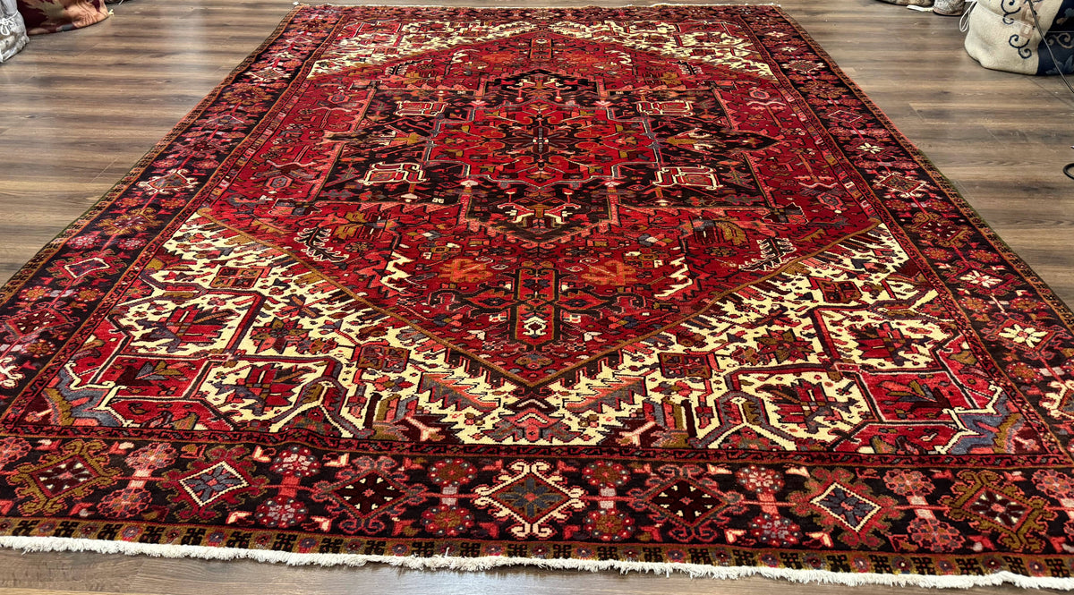 Persian Heriz Rug 8x11, Geometric Design, Red & Cream - Jewel Rugs, view 2