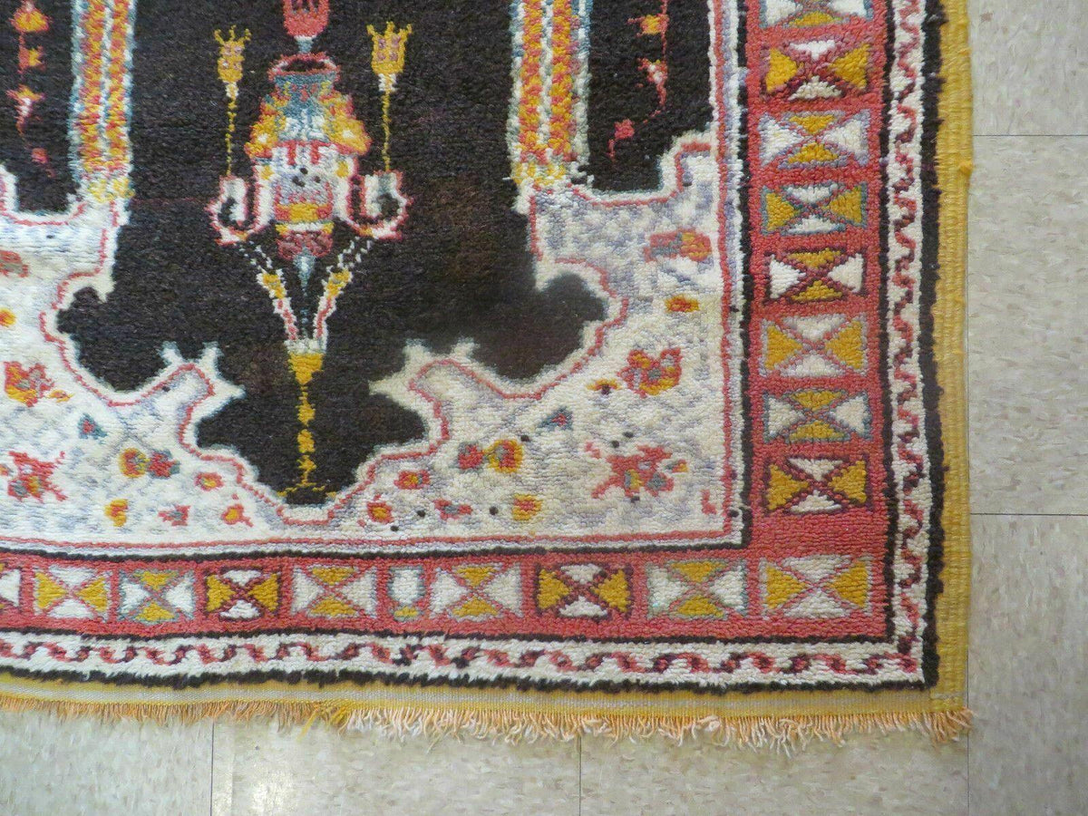 Antique Moroccan Runner Rug 3x7, Moroccan Prayer Rug, Double Mehrab Prayer Arches, Black and Red, Hand-Knotted Wool Carpet, Hallway Rug Nice - Jewel Rugs, view 9