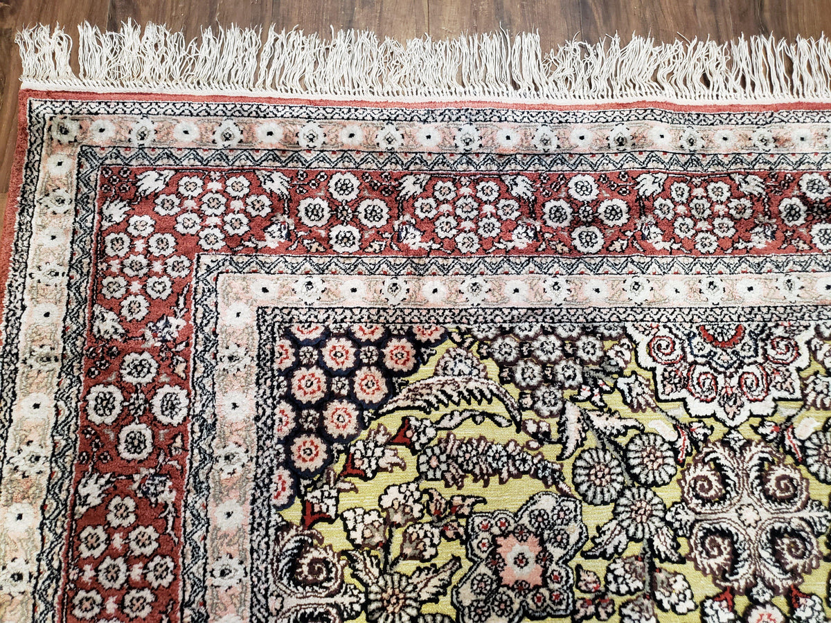 5x8 Indian Kashmiri Silk Rug with Gold Threads - Jewel Rugs, view 6