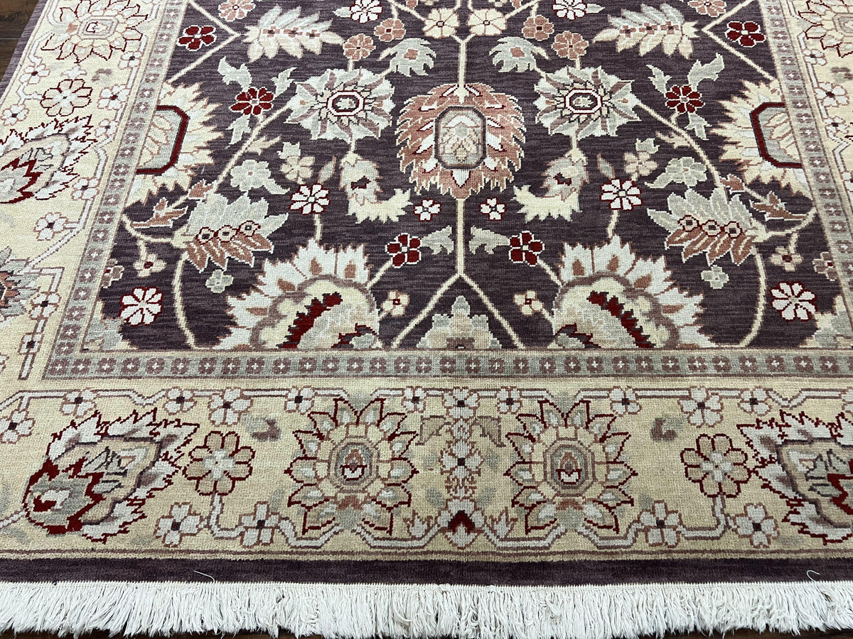 Vintage Indo Mahal Area Rug 6x9, Indian Persian Oriental Carpet 6 x 9, Puce Eggplant Tan Beige Rug, Hand-Knotted, Large Floral Design Wool - Jewel Rugs, view 6