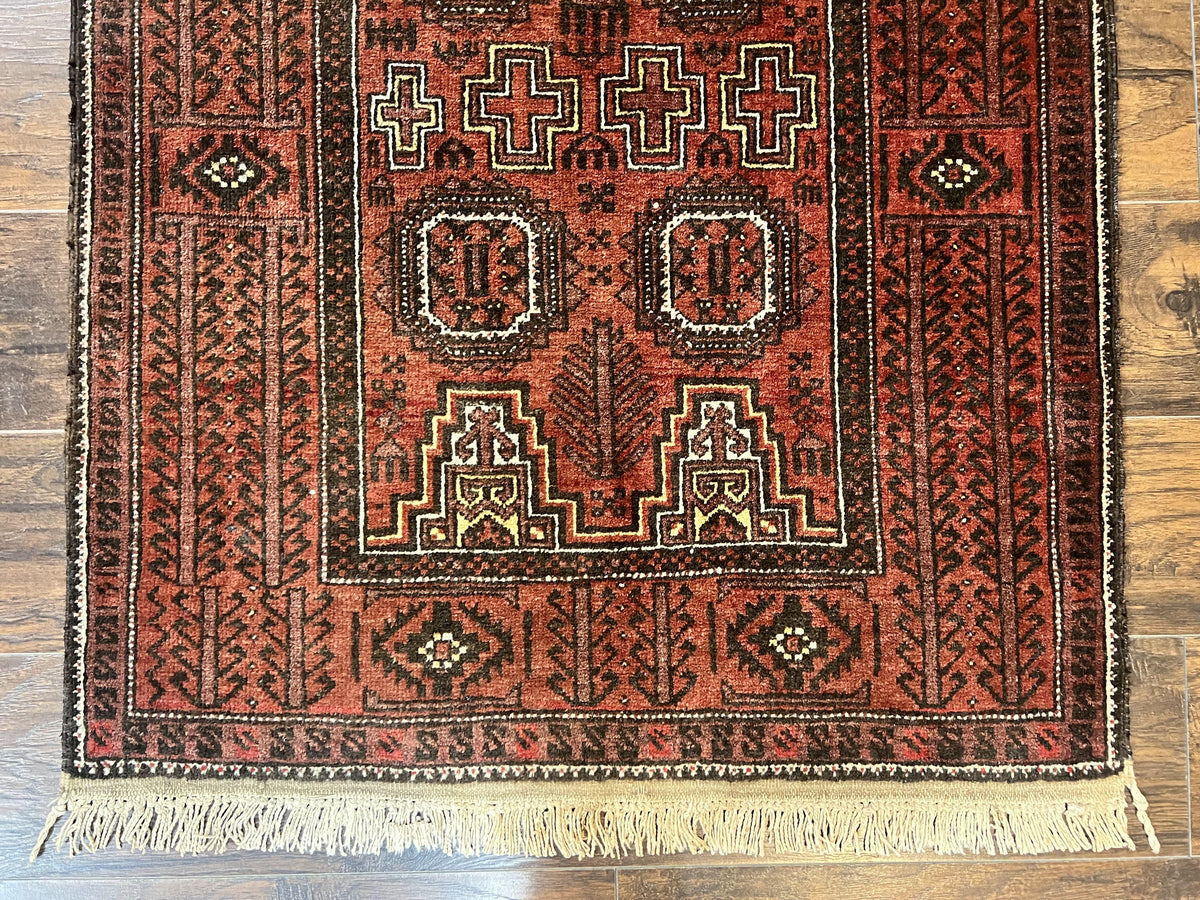 Antique Persian Turkoman Rug 3x6, Wool Tribal Handmade Carpet, Red and Black - Jewel Rugs, view 6