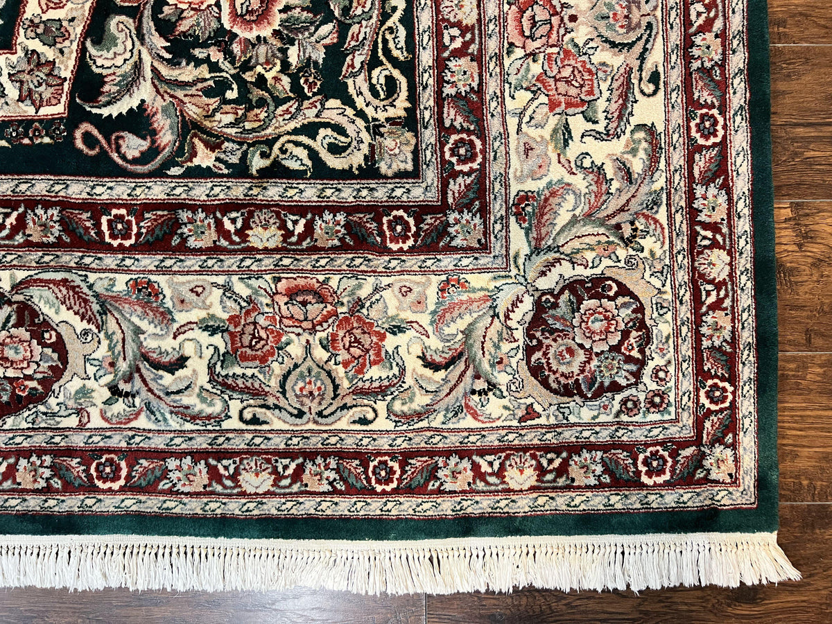 Pak Persian Rug 9x12, Dark Green and Cream, Floral Medallion, Elegant Handmade Wool Carpet 9 x 12 - Jewel Rugs, view 9