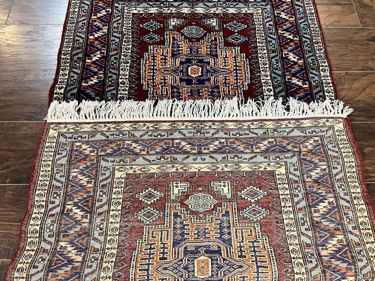 Pakistani Rug 3x5 ft, Caucasian Kazak Design, Geometric Rug, Small Vintage Oriental Carpet, Dark Red Vintage Handmade Wool Rug 3 x 5 - Jewel Rugs, view 12