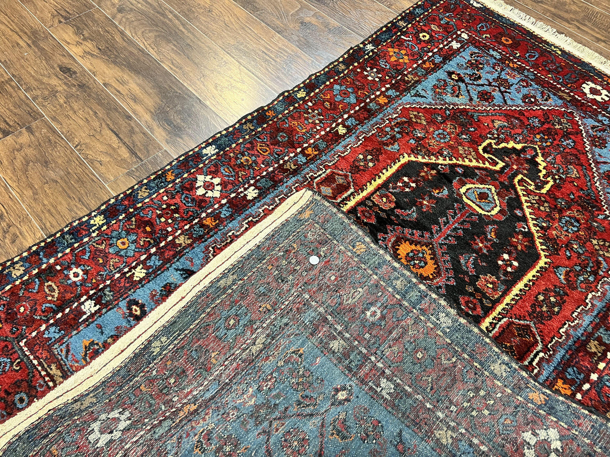 Antique Persian Tribal Rug 4x7, Wool Handmade 1920s Carpet, Red Blue, Persian Hamadan Rug - Jewel Rugs, view 11