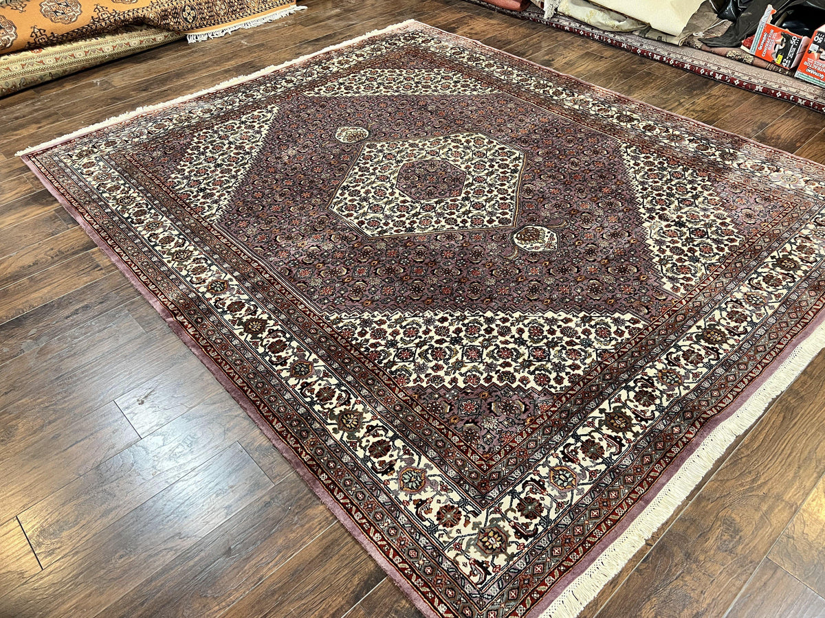 Indo Persian Bidjar Rug 8x10, Purple and Ivory Hand Knotted Wool Vintage Oriental Carpet, Herati Mahi Pattern, 8 x 10 Traditional Fine Rug - Jewel Rugs, view 12