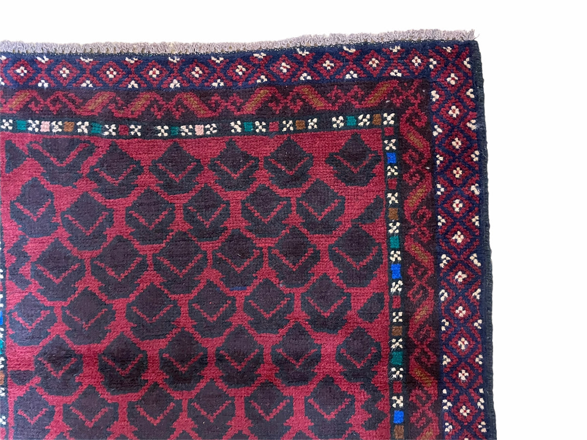 2' 8" X 4' 6" Vintage Handmade Tribal Wool Rug Balouchi Rug Afghan Rug Red Blue - Jewel Rugs, view 7