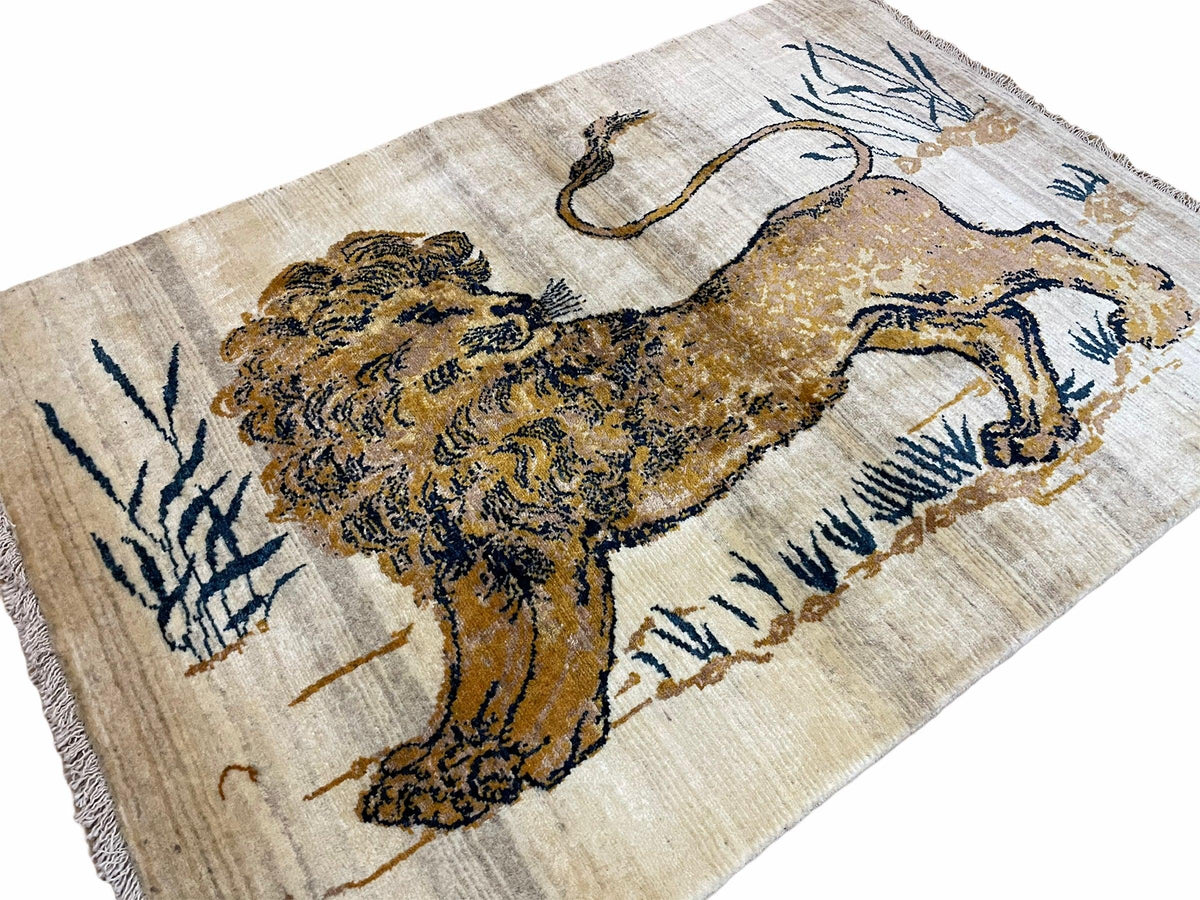 3.5 X 4 Handmade Hand-Knotted New Vintage Rug Quality Wool Lion Organic Dyes - Jewel Rugs, view 8