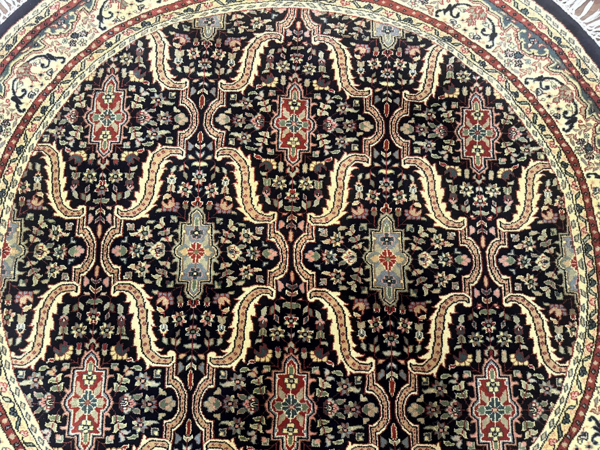 Round Indo Persian Rug 6x6, Indian Bidjar Rug, Navy Blue and Beige - Jewel Rugs, view 4