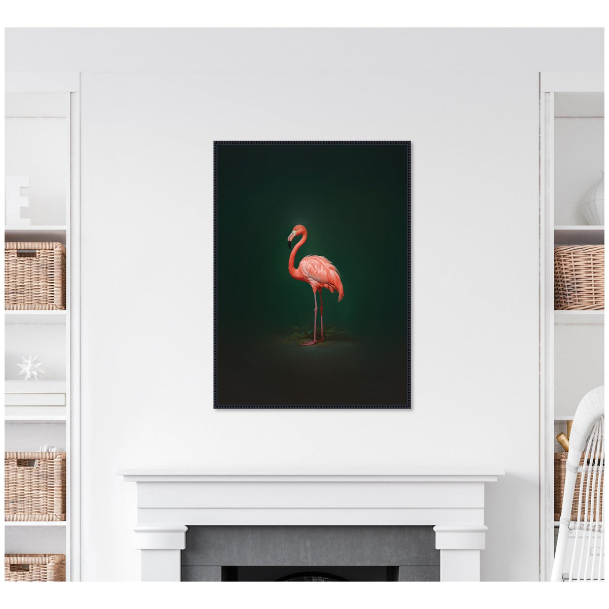 Flamingo Side View Rich Green Backdrop by The Creative Bunch Studio Framed Canvas Wall Art Print