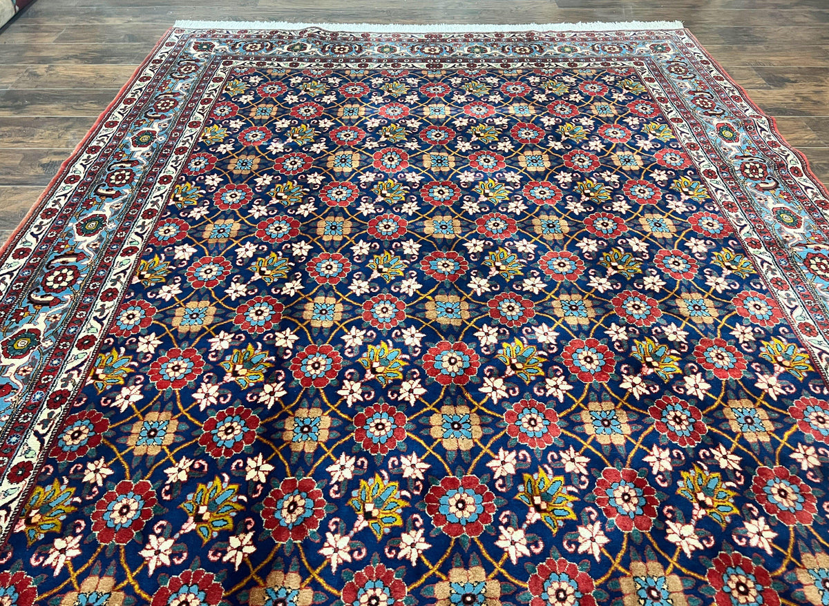 Persian Veramin Rug 7x11, Repeated Allover Pattern, Handmade Vintage Carpet, Navy Blue - Jewel Rugs, view 13