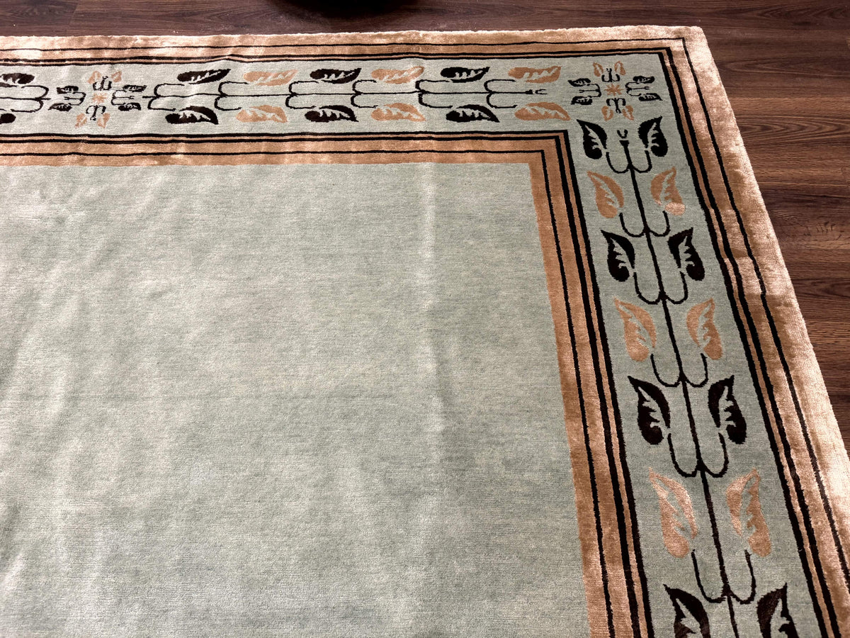 Palace Size Nepali Rug 9x18, Open Field, Light Mint Green, Wool Hand Knotted, Modern Contemporary - Jewel Rugs, view 8