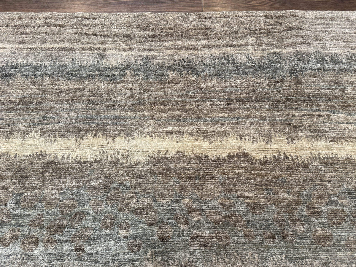 Modern Tibetan Wool Rug 8x10, Abstract, Contemporary, Handmade, Gray, Stripes - Jewel Rugs, view 4