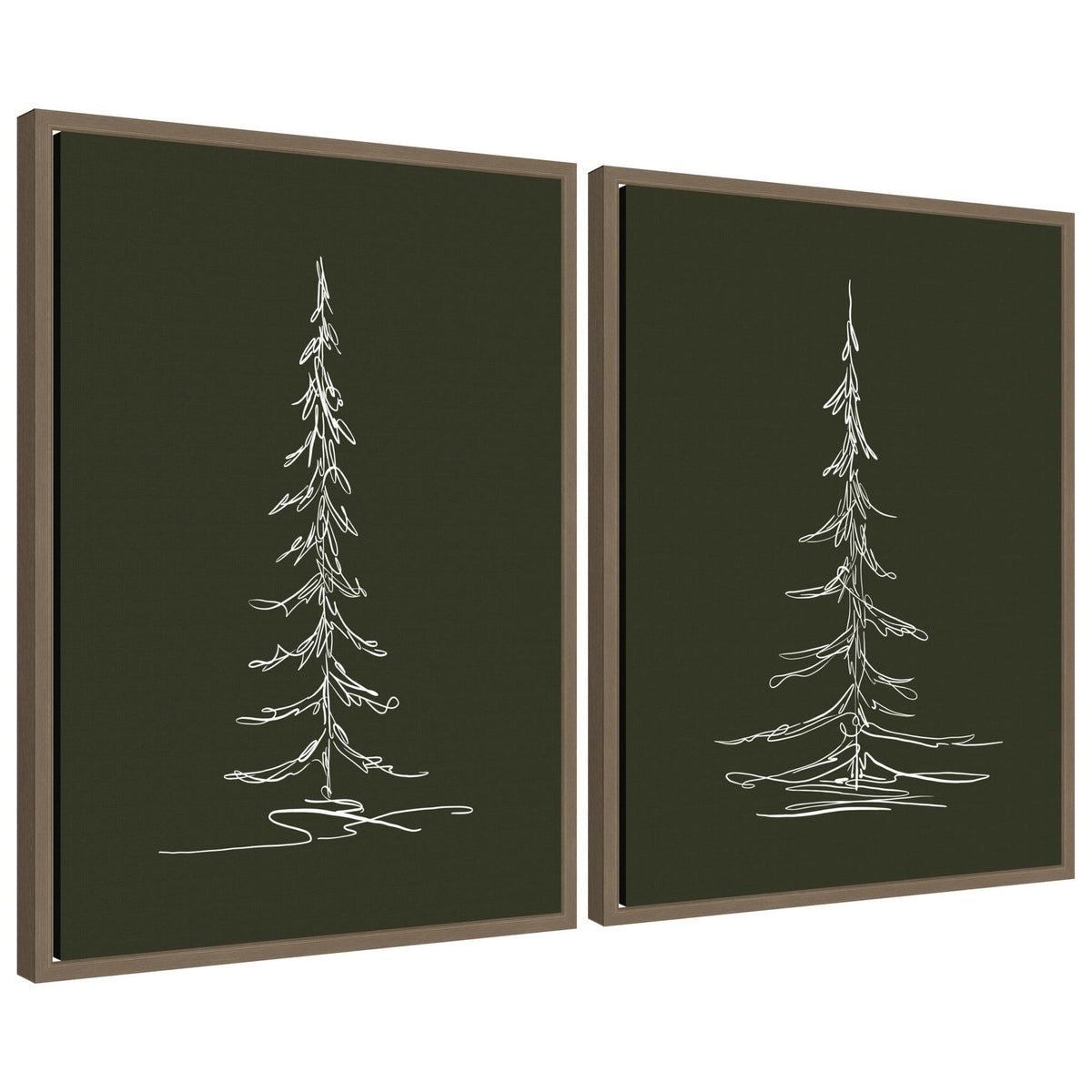 Sylvie Minimalist Evergreen Trees Sketch - 2 Piece Framed Canvas Art Set by The Creative Bunch Studio