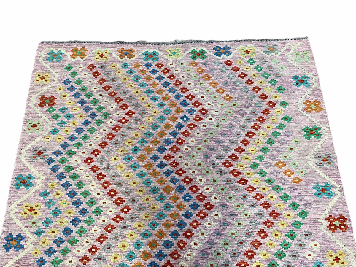Pink Kilim Rug 6x8 Colorful Turkish Kilim Rug 6 x 8 Flat Weave Kilim Playful Kilim Multicolor Anatolian Chobi New Kilim - Jewel Rugs, view 5