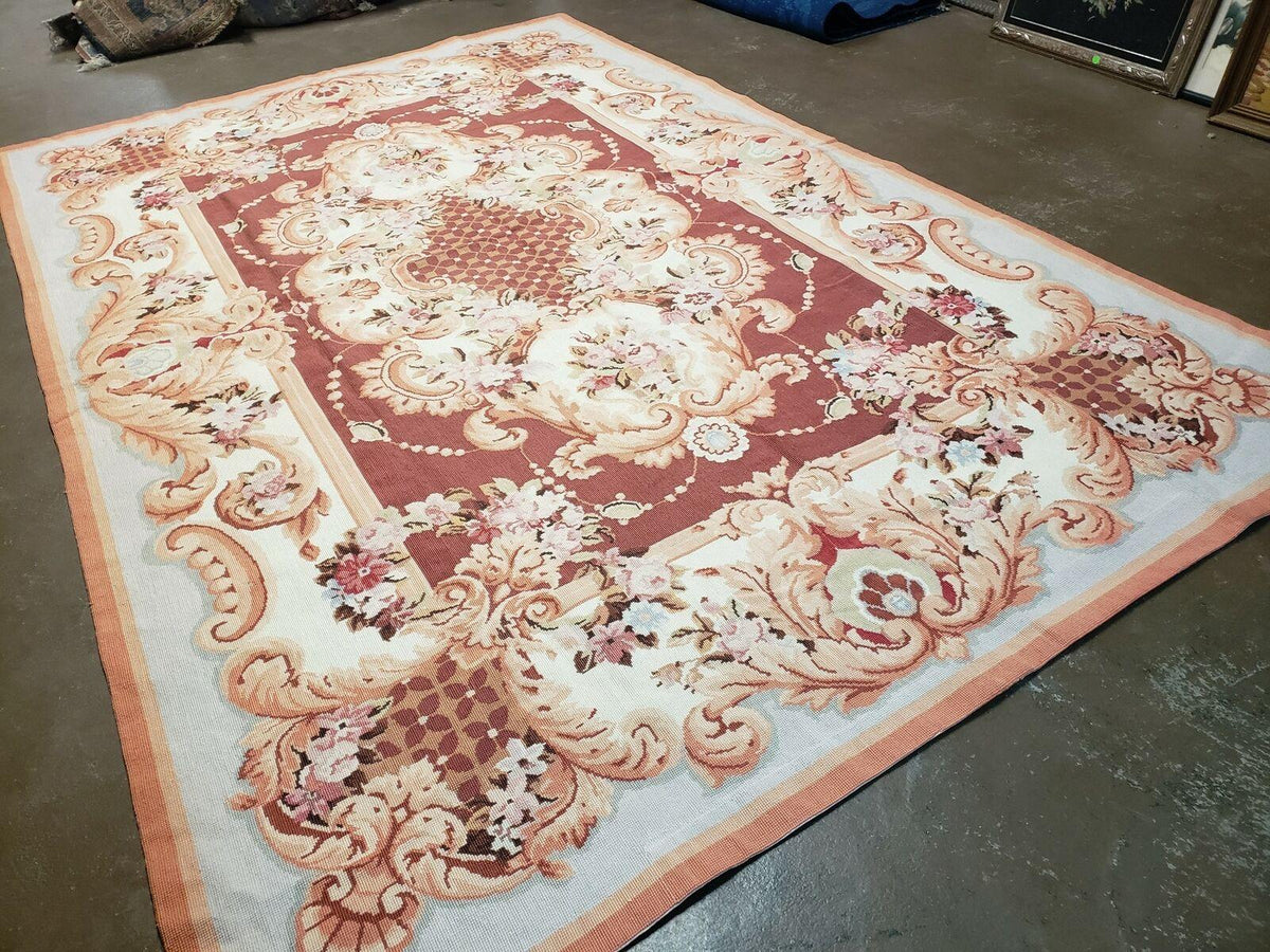 6' X 9' Vintage Handmade Chinese Needlepoint Wool Rug Flat Weave - Jewel Rugs, view 3