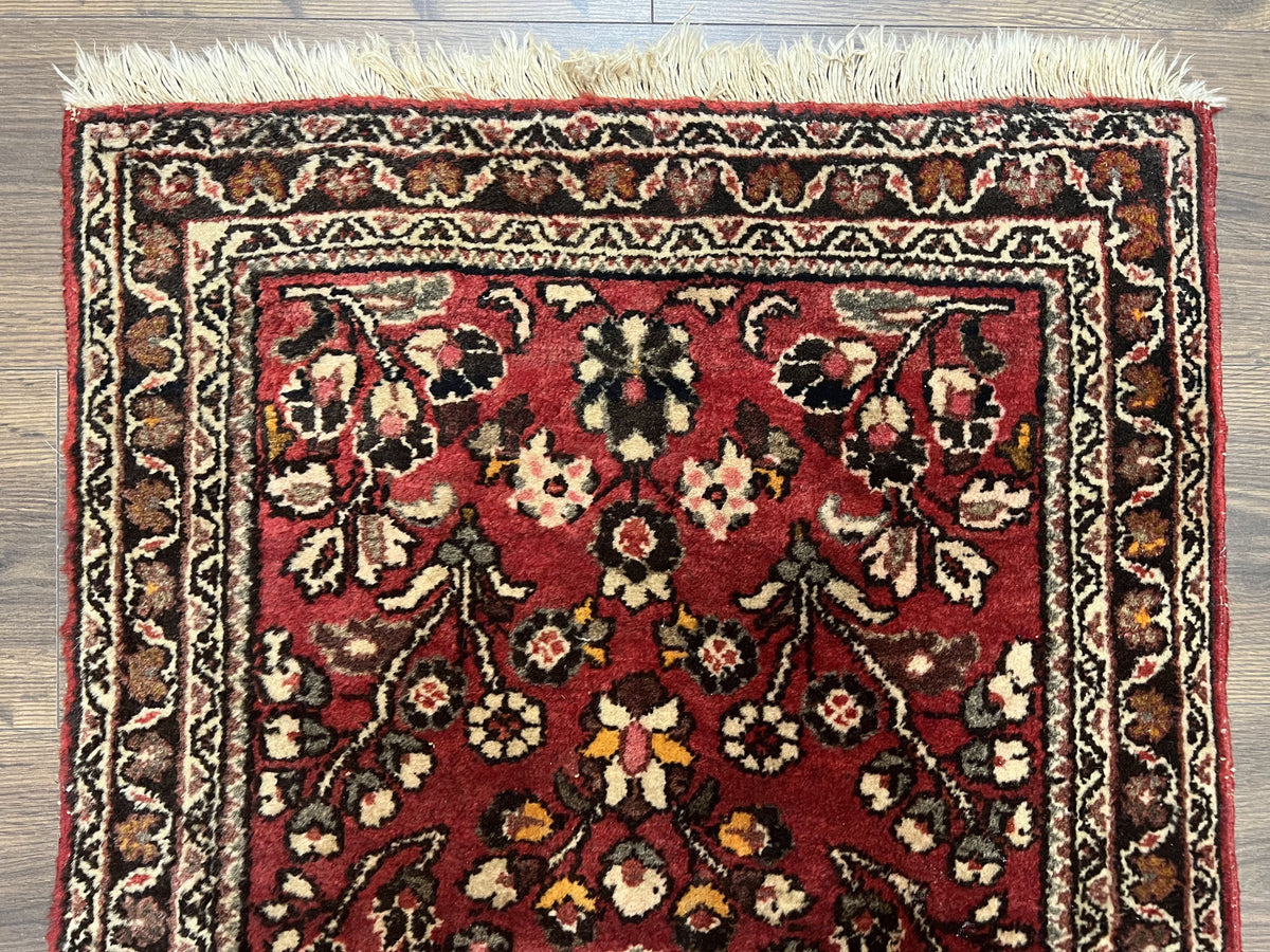 Small Persian Sarouk Rug 2x4 ft, Allover Floral Pattern, Red Black Cream, Hand Knotted Wool Traditional Oriental Carpet, Antique Persian Rug 2 x 4 - Jewel Rugs, view 3