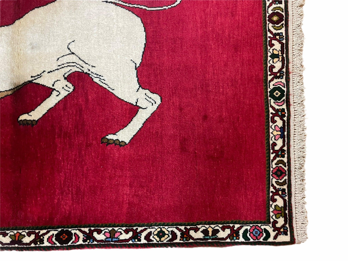 4 X 6 Handmade Hand-Knotted Quality Wool Rug Zagros Lion Red Ivory Tribal Rug - Jewel Rugs, view 7