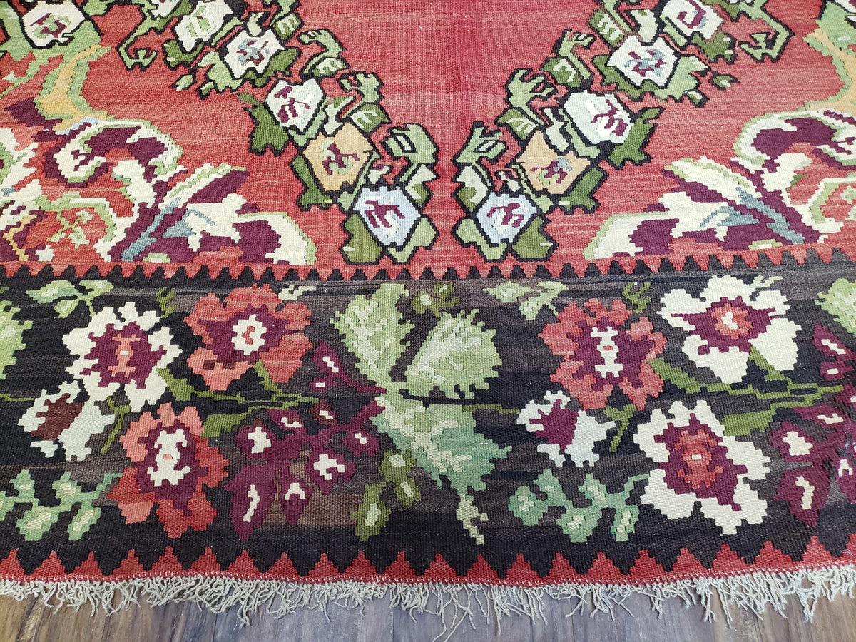 Karabakh Rug 8x11, Caucasian Kilim Rug, Vintage Antique Turkish Anatolian Azerbaijani Carpet, Wool Red & Black Hand-Woven 8 x 11 Living Room - Jewel Rugs, view 6